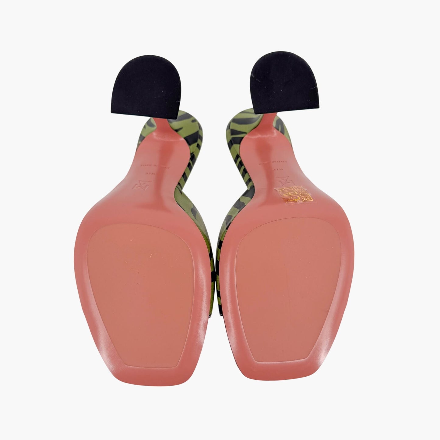 Amina Muaddi Green Zebra Lupita Flared Heel Mules Size 37.5