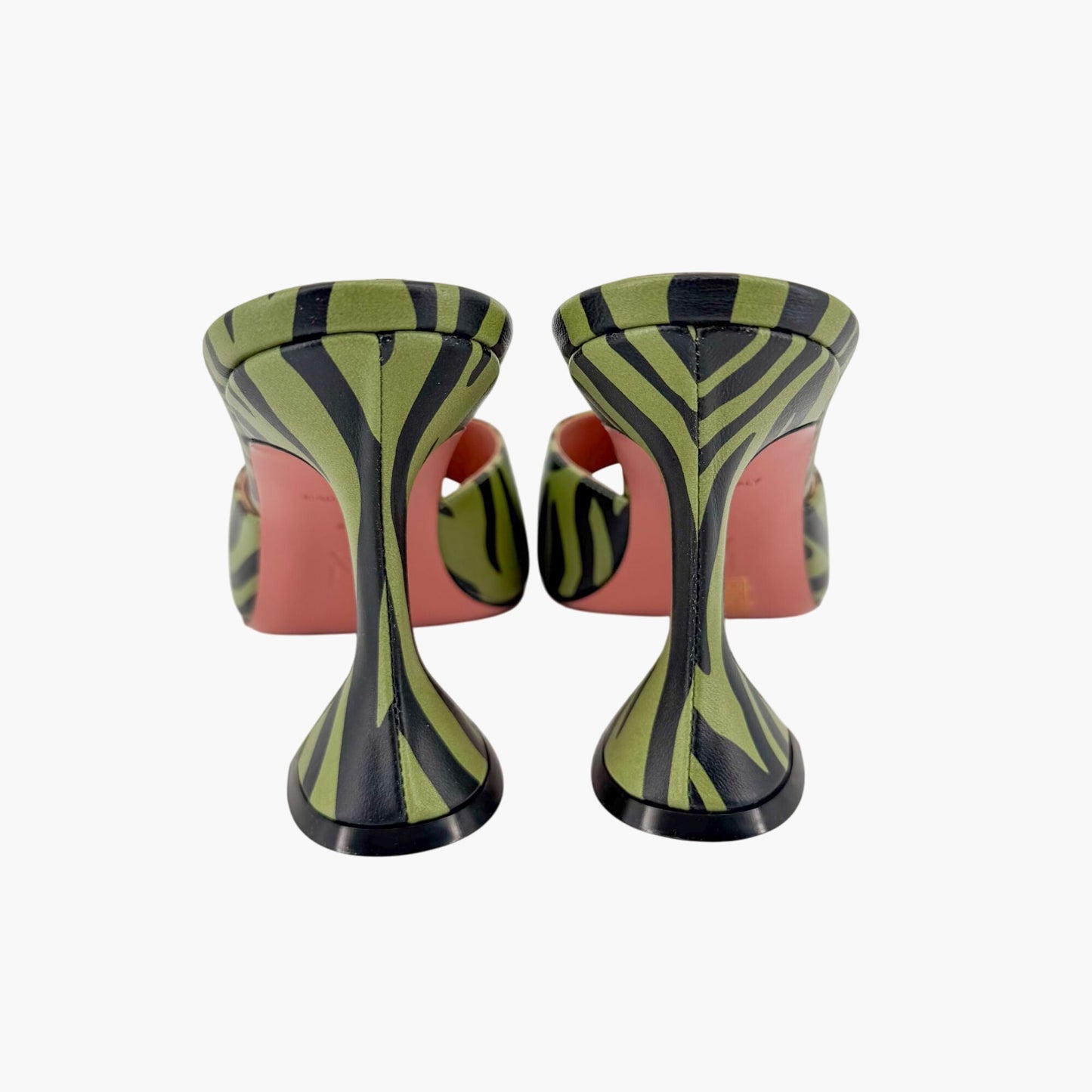 Amina Muaddi Green Zebra Lupita Flared Heel Mules Size 37.5