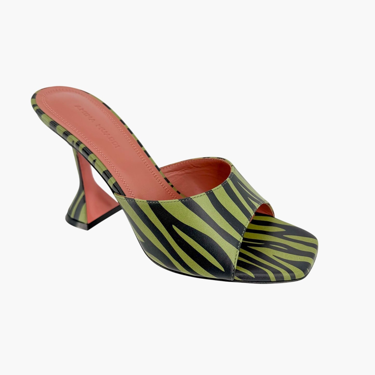 Amina Muaddi Green Zebra Lupita Flared Heel Mules Size 37.5