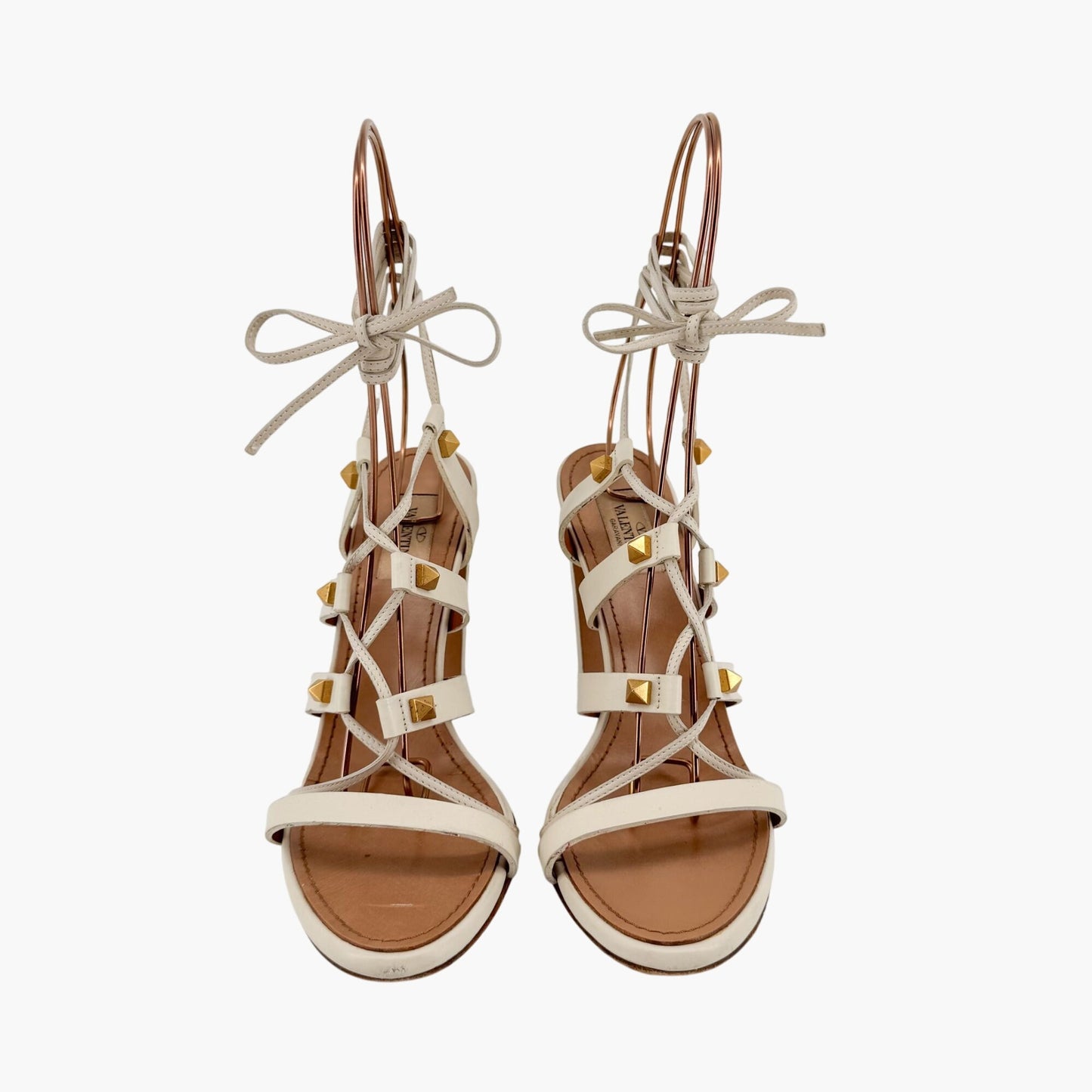 Valentino Garavani Rockstud Lace-Up Gladiator Sandals in Ivory Leather – Size 38