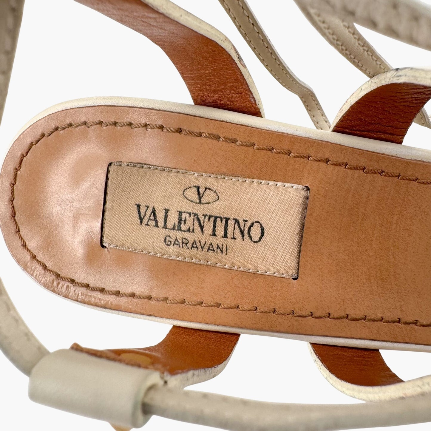 Valentino Garavani Rockstud Lace-Up Gladiator Sandals in Ivory Leather – Size 38