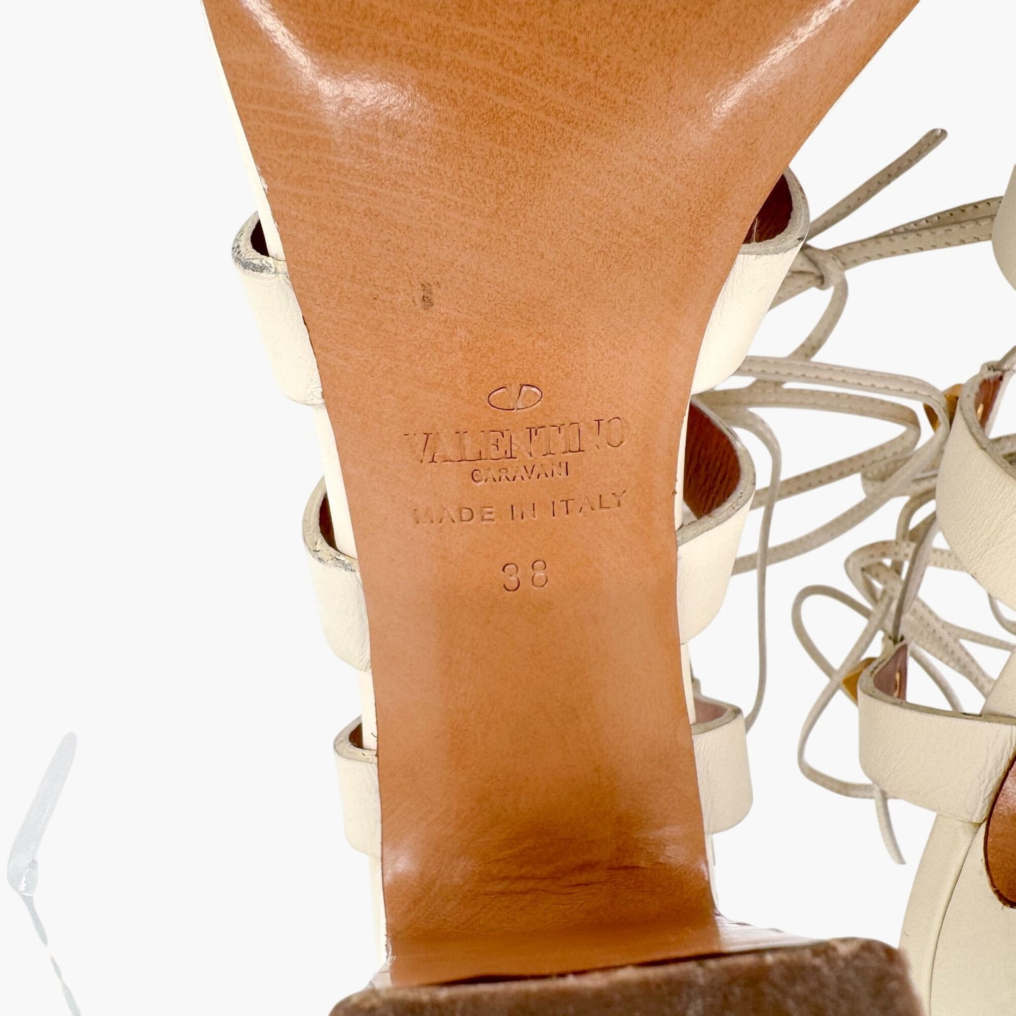 Valentino Garavani Rockstud Lace-Up Gladiator Sandals in Ivory Leather – Size 38