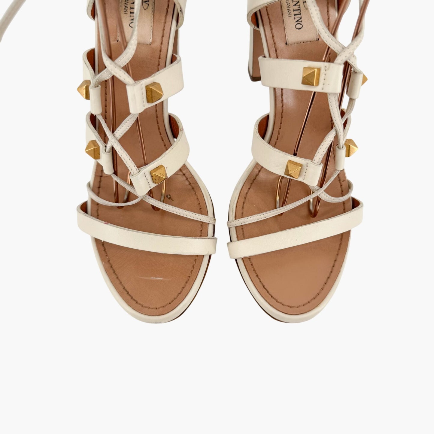 Valentino Garavani Rockstud Lace-Up Gladiator Sandals in Ivory Leather – Size 38
