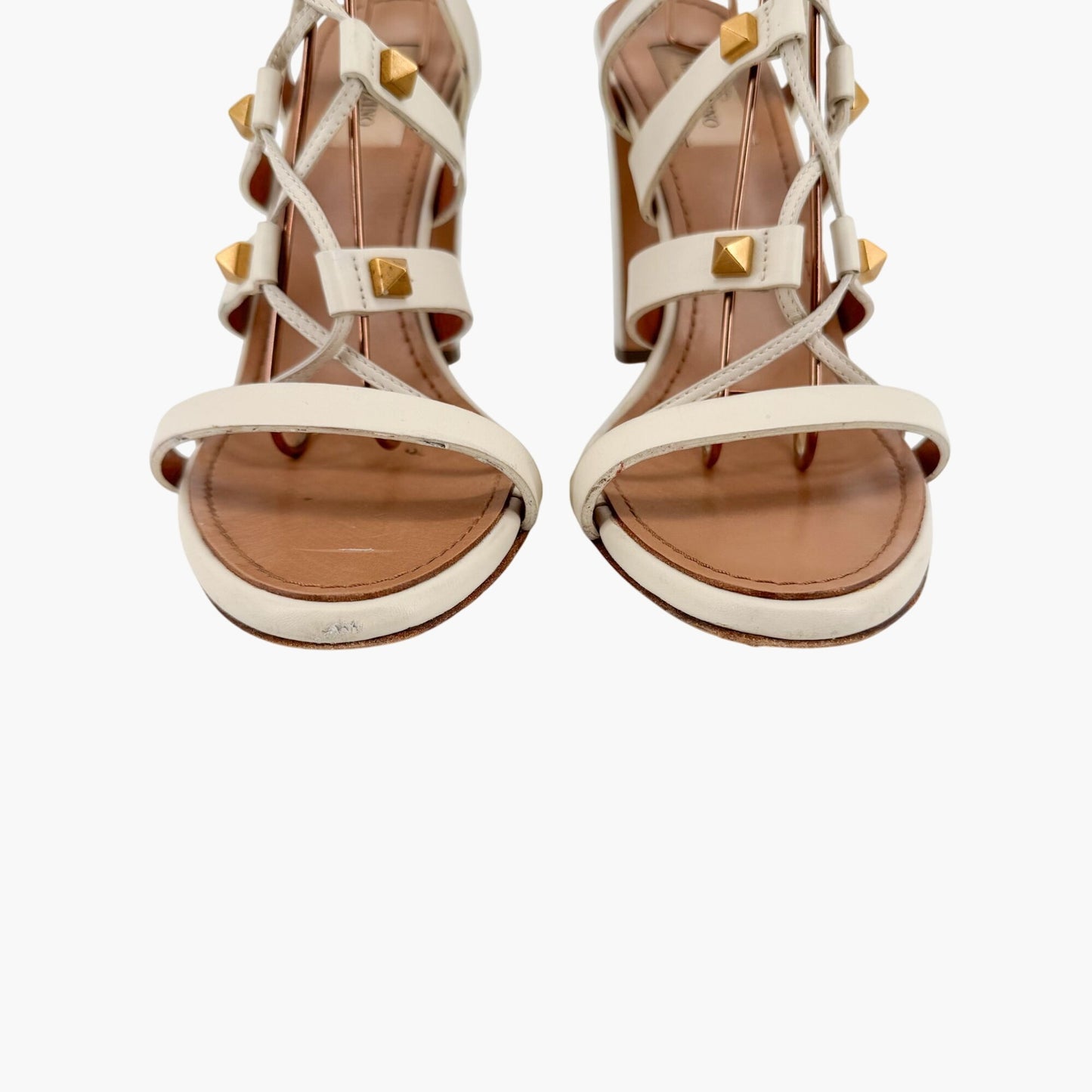 Valentino Garavani Rockstud Lace-Up Gladiator Sandals in Ivory Leather – Size 38