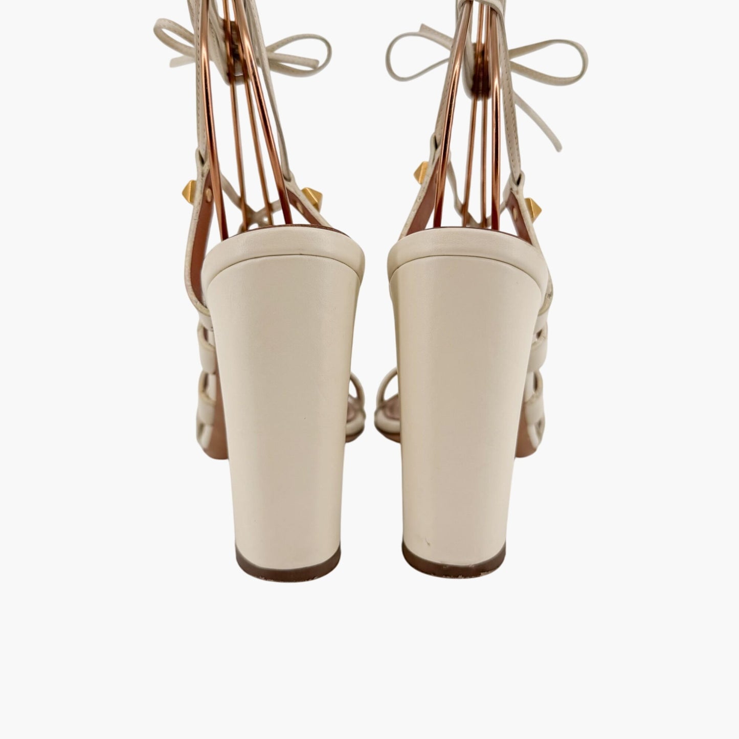 Valentino Garavani Rockstud Lace-Up Gladiator Sandals in Ivory Leather – Size 38