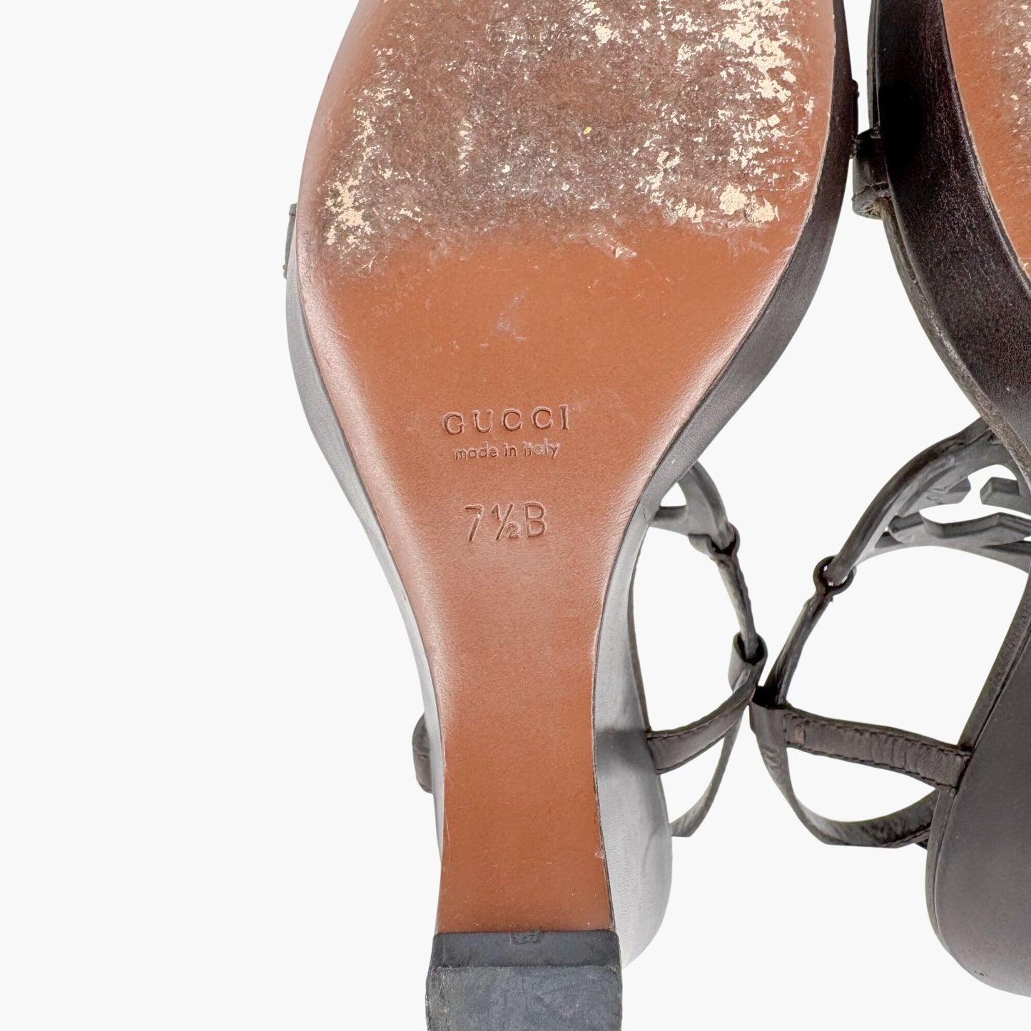 Gucci GG Interlock Cutout T-Strap Wedge Sandals in Brown Leather Size 7.5