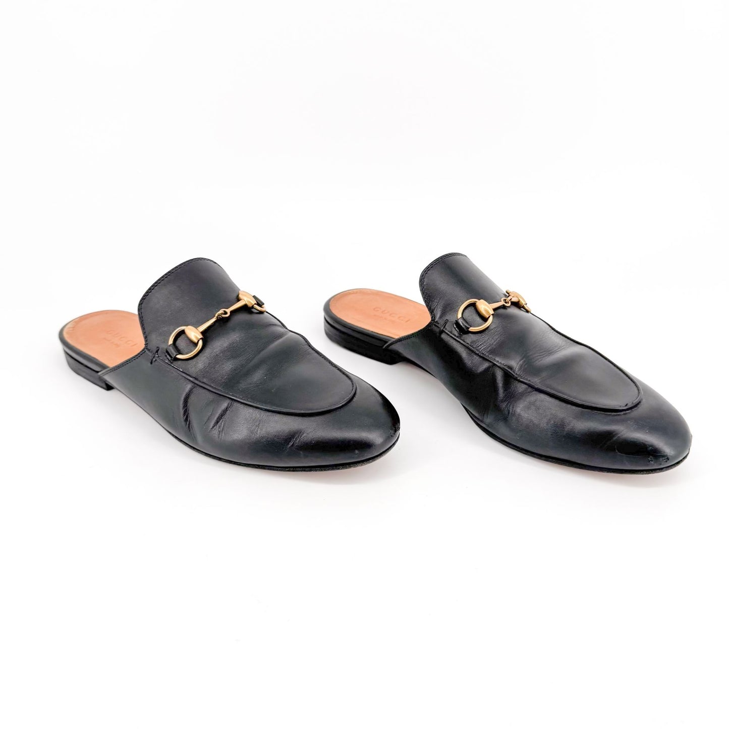 Gucci Princetown Horsebit Loafer Mule in Black Leather Size 38.5