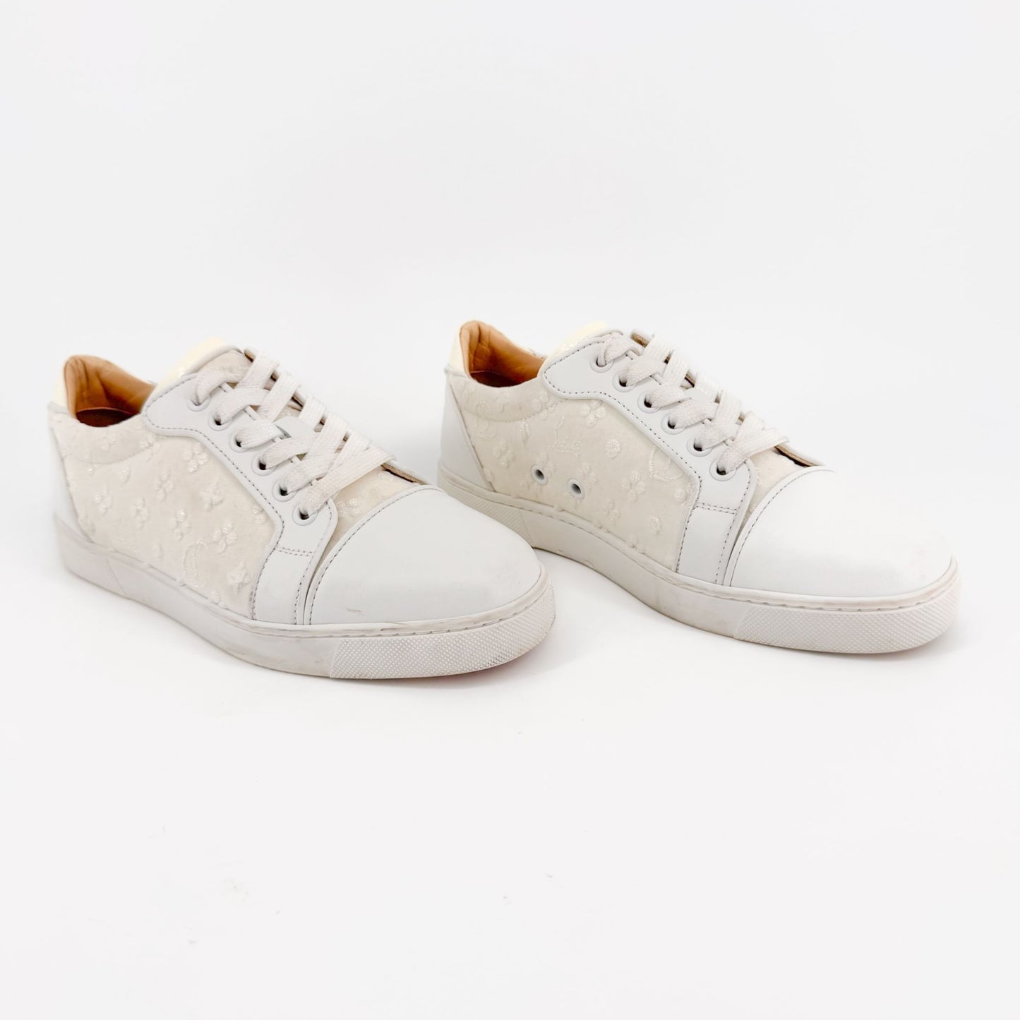 Christian Louboutin Vieira Orlato Sneakers in Cream/White Jacquard Logo & Leather Size 36.5