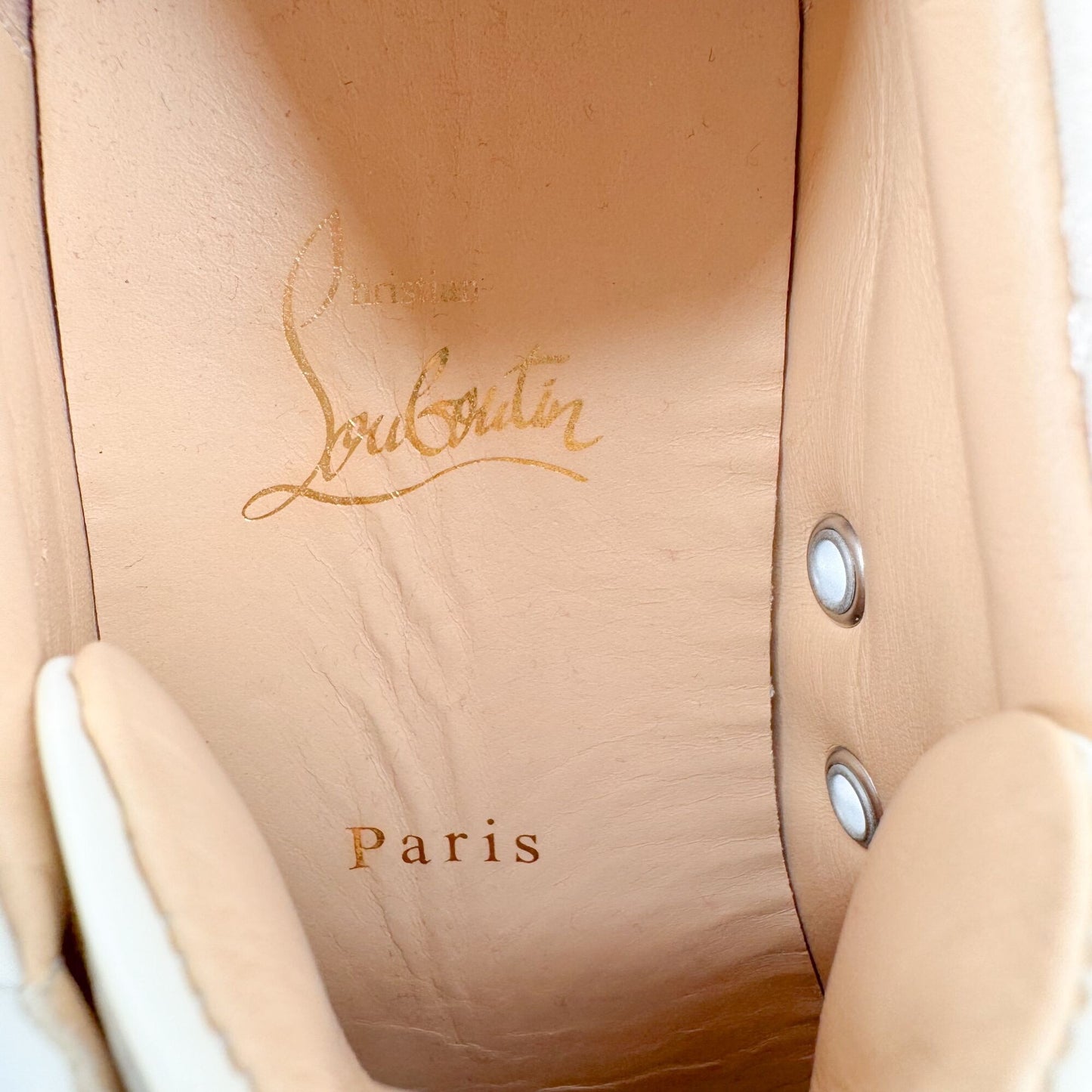 Christian Louboutin Vieira Orlato Sneakers in Cream/White Jacquard Logo & Leather Size 36.5