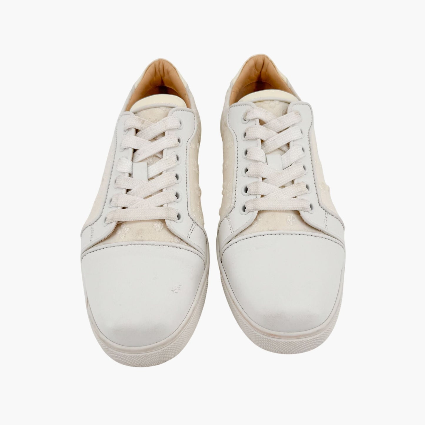 Christian Louboutin Vieira Orlato Sneakers in Cream/White Jacquard Logo & Leather Size 36.5