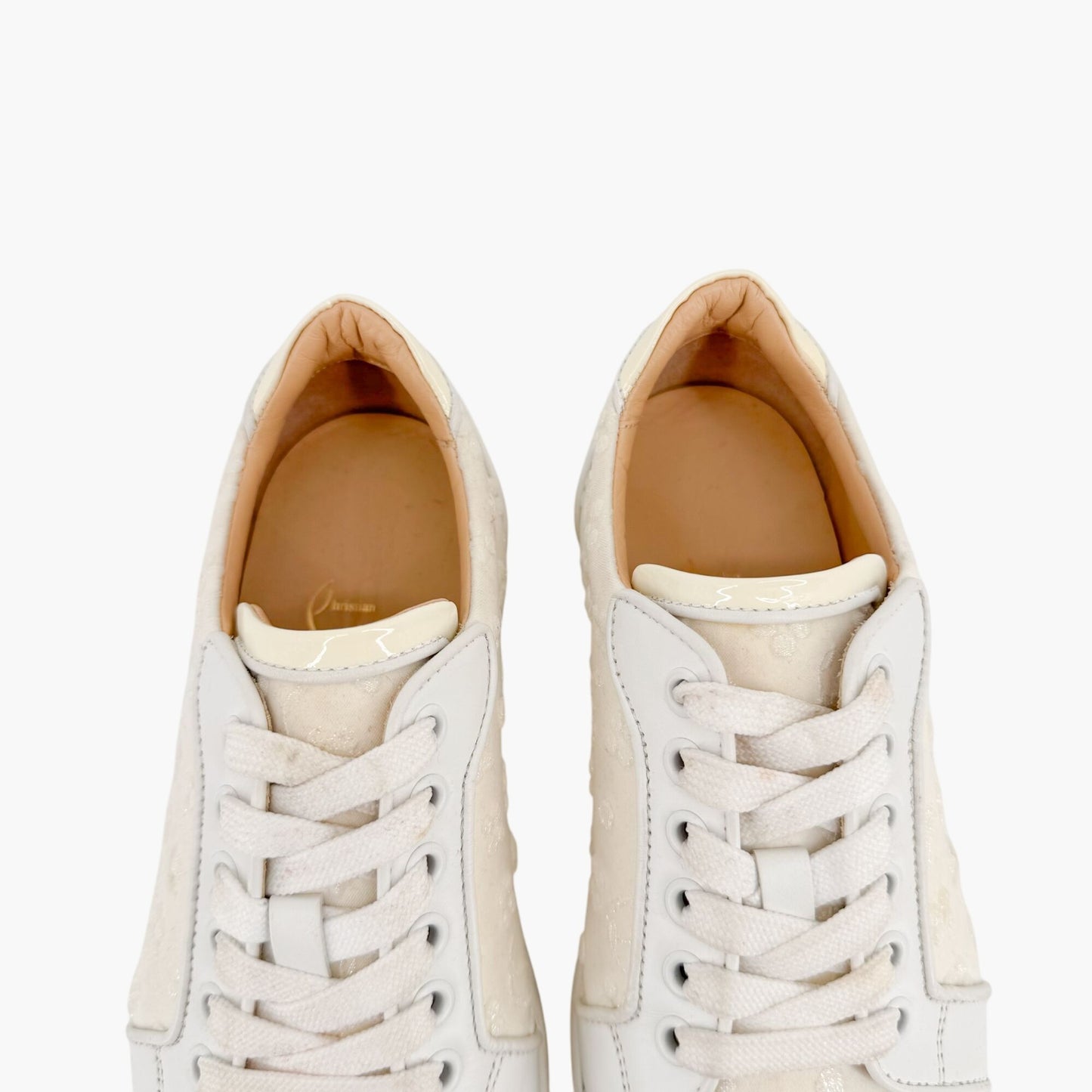 Christian Louboutin Vieira Orlato Sneakers in Cream/White Jacquard Logo & Leather Size 36.5