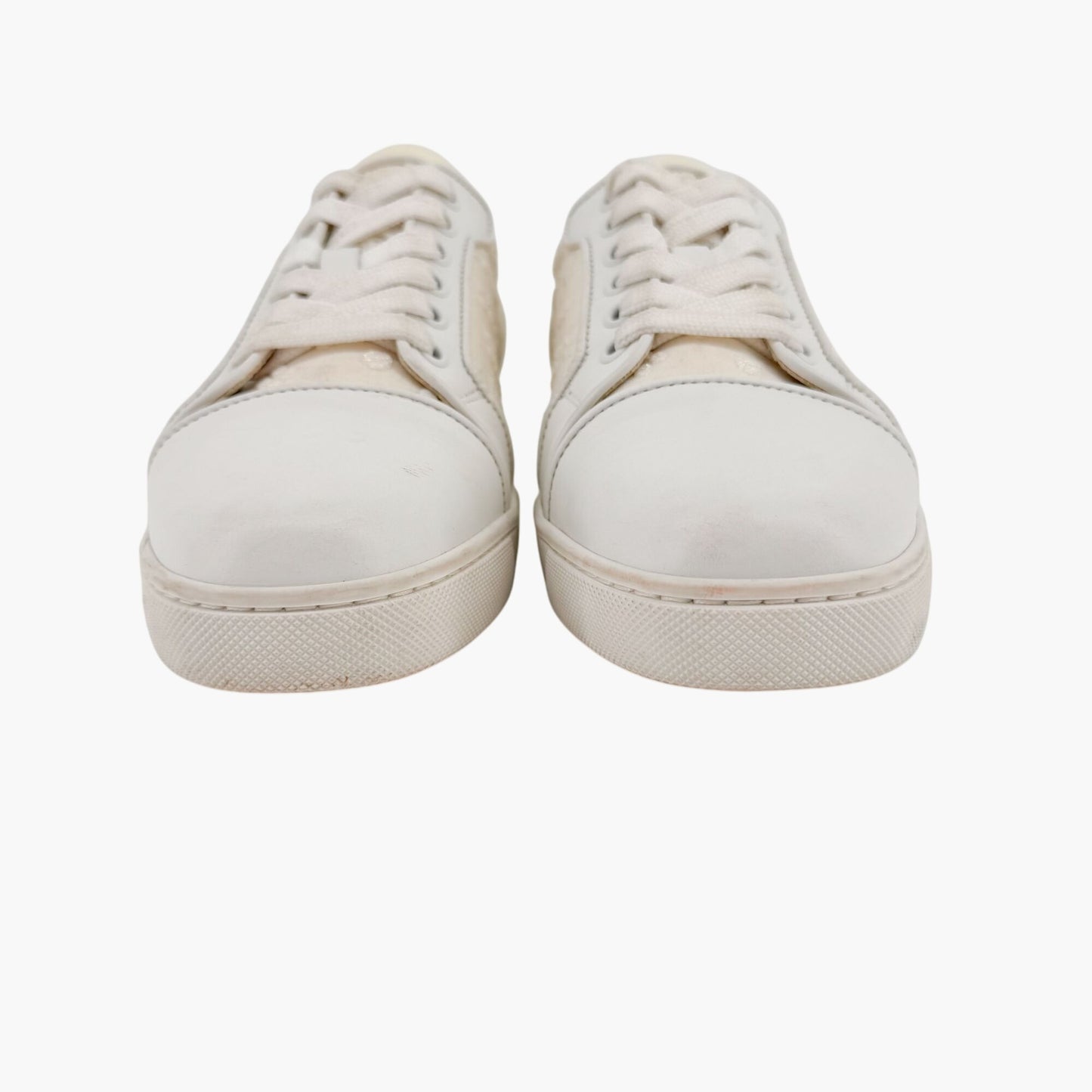 Christian Louboutin Vieira Orlato Sneakers in Cream/White Jacquard Logo & Leather Size 36.5