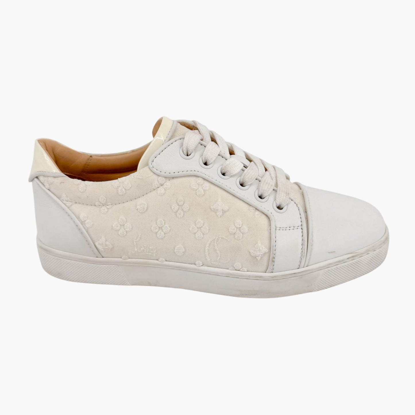 Christian Louboutin Vieira Orlato Sneakers in Cream/White Jacquard Logo & Leather Size 36.5