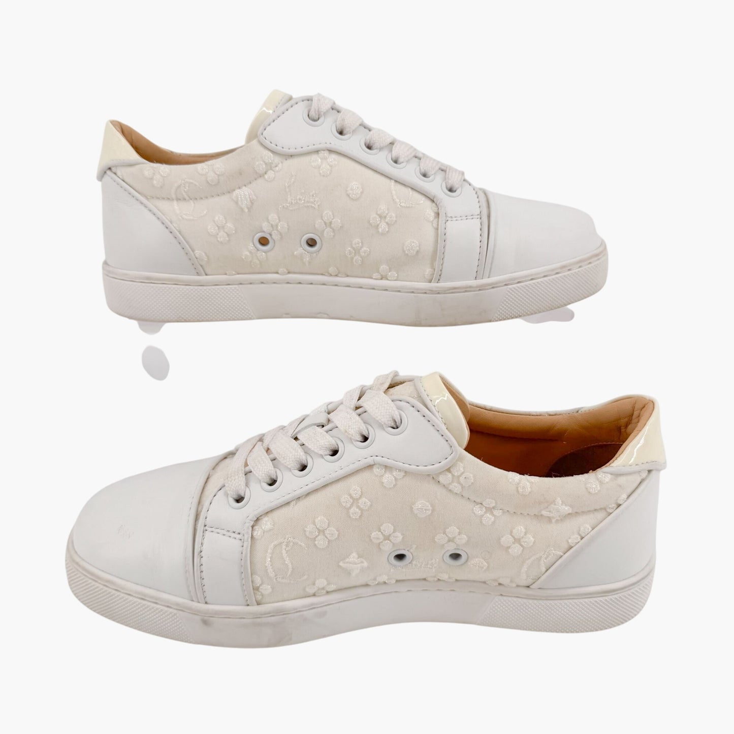 Christian Louboutin Vieira Orlato Sneakers in Cream/White Jacquard Logo & Leather Size 36.5