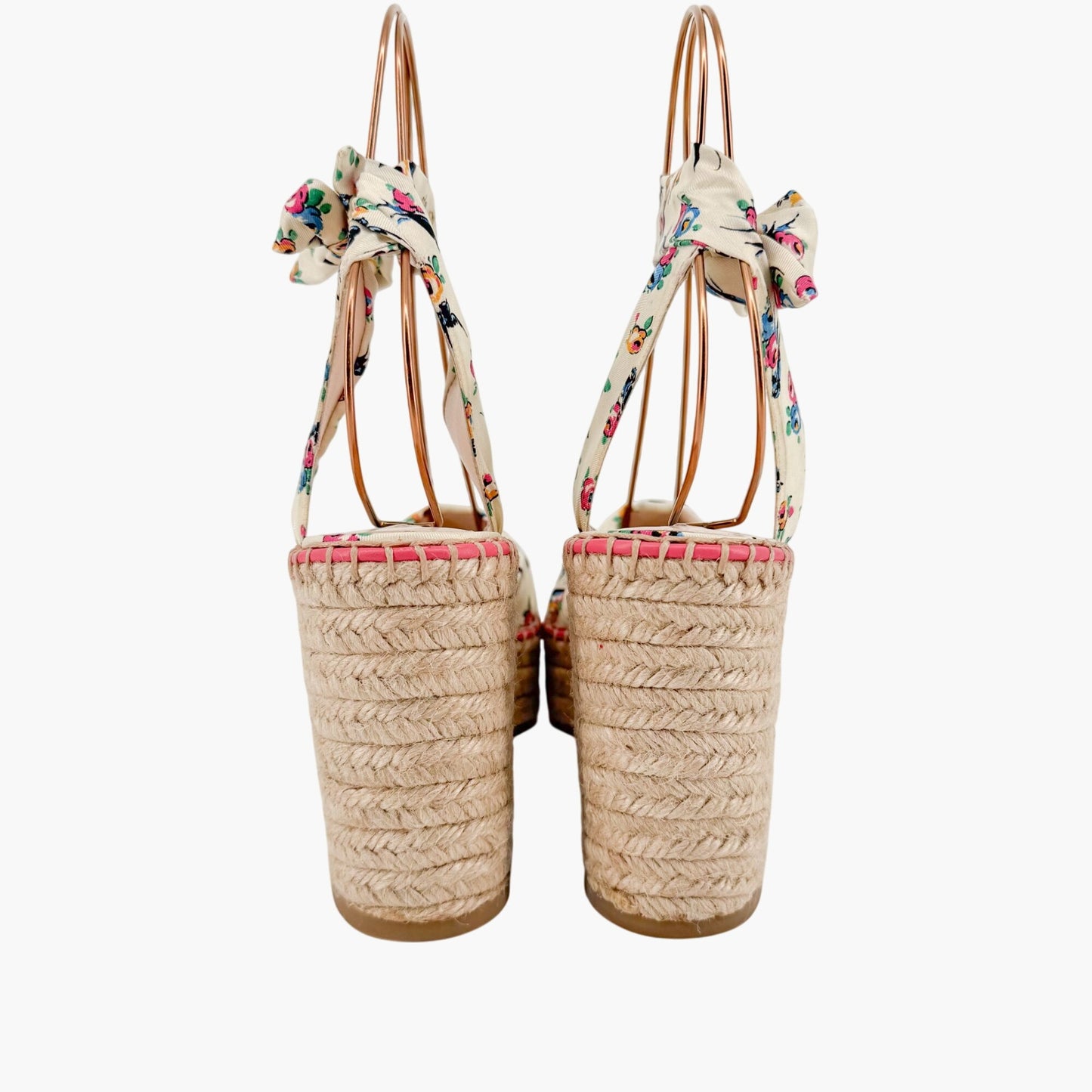 Prada Floral Espadrille Wedge Sandals in Ivory Satin Size 40