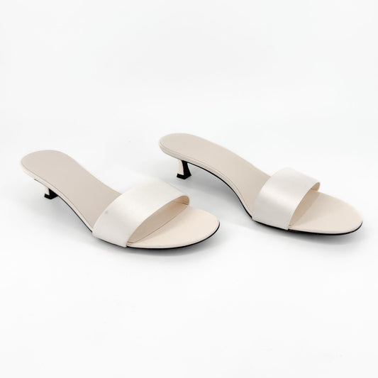 The Row Combo Kitten Heel Mule Sandals in Ivory/Milk White Silk Size 41