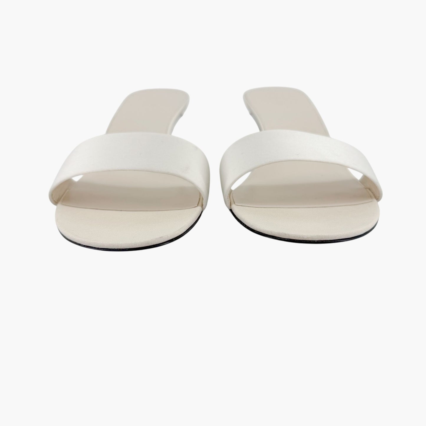 The Row Combo Kitten Heel Mule Sandals in Ivory/Milk White Silk Size 41