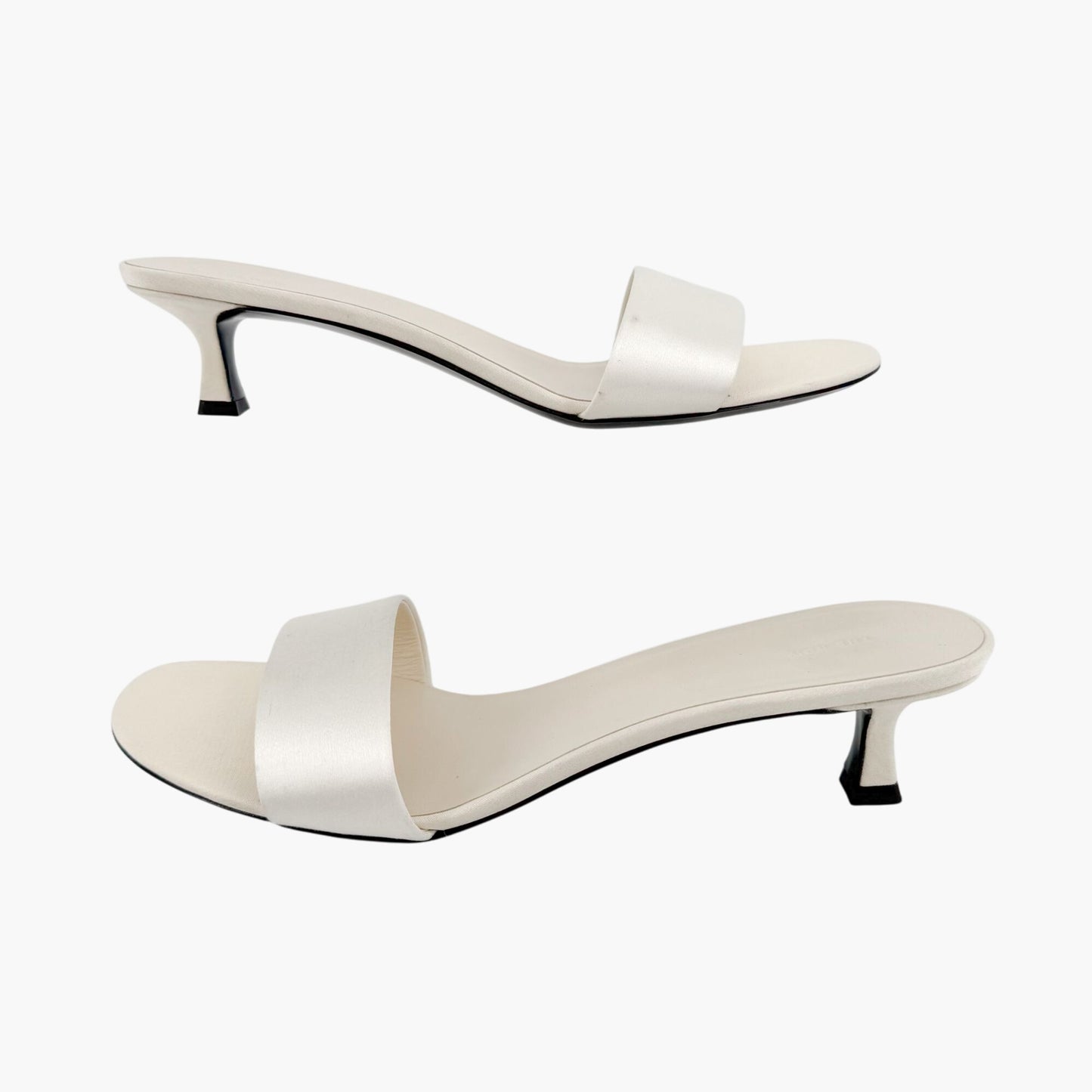 The Row Combo Kitten Heel Mule Sandals in Ivory/Milk White Silk Size 41