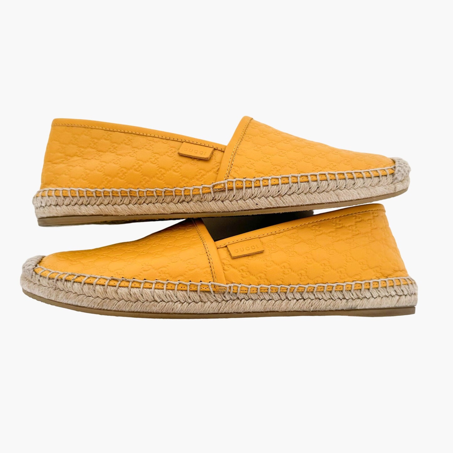 Gucci Monogram Espadrille Flats in Buttercup Yellow Microguccissima GG Leather Size 38