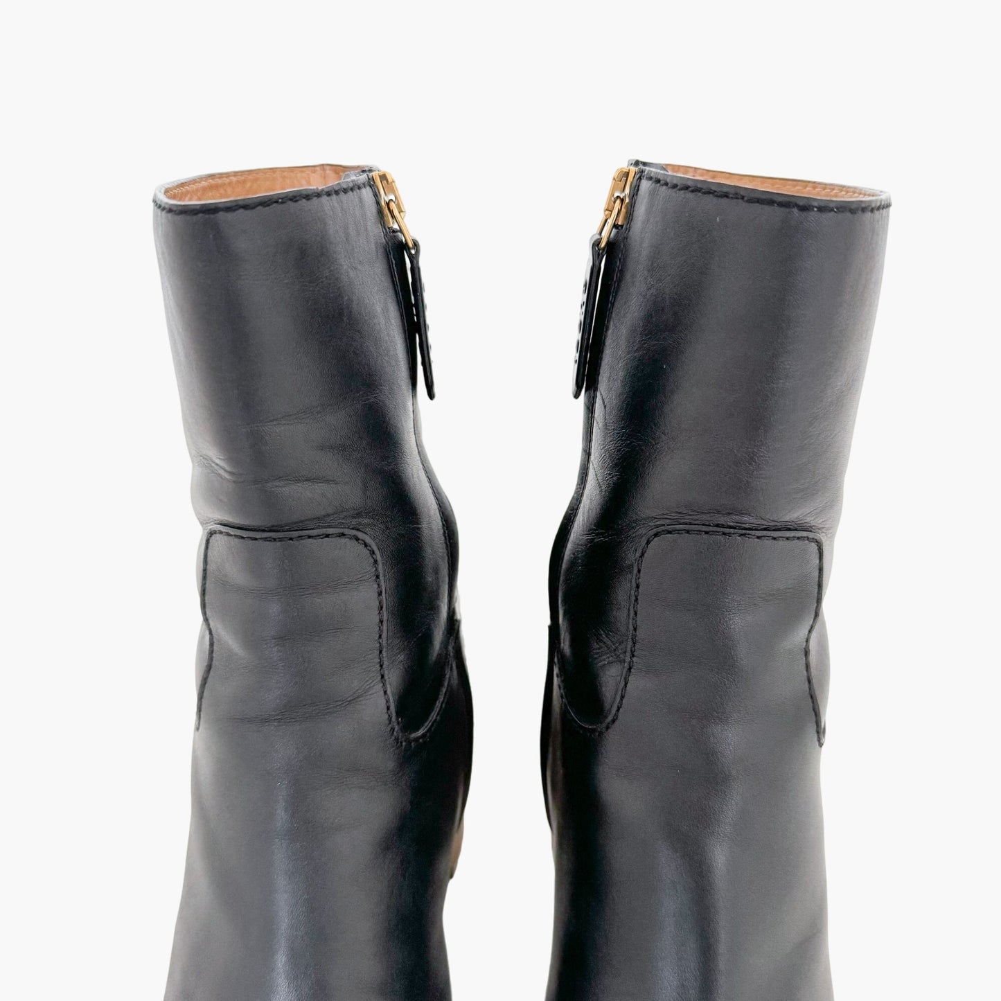 Gucci Block Heel Ankle Boots in Black Leather Size 36.5