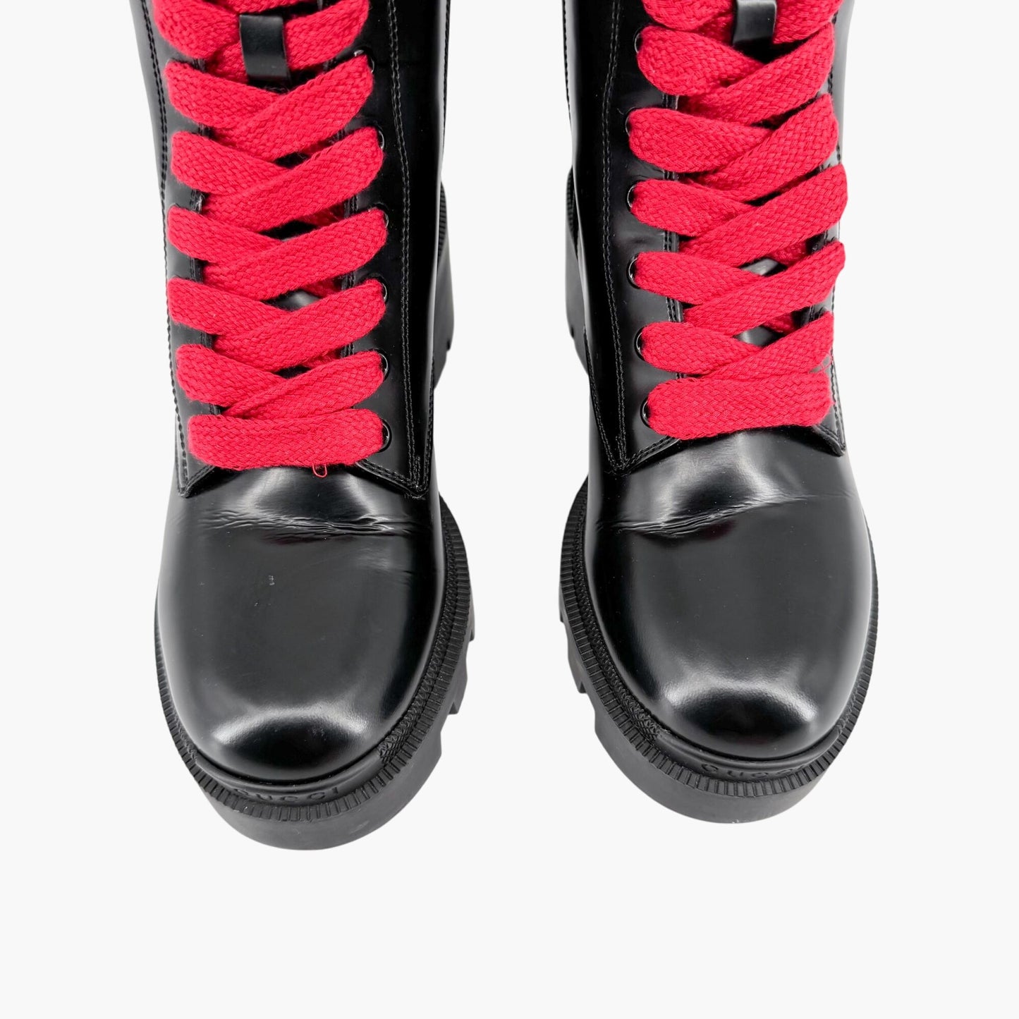 Gucci Magnum Web Stripe Lace Up Combat Boots in Black Leather Size 36.5