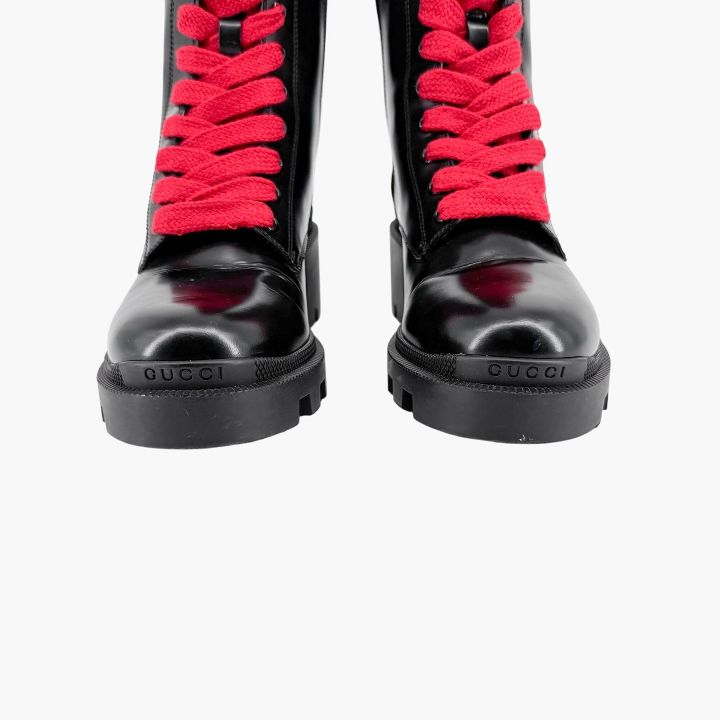 Gucci Magnum Web Stripe Lace Up Combat Boots in Black Leather Size 36.5