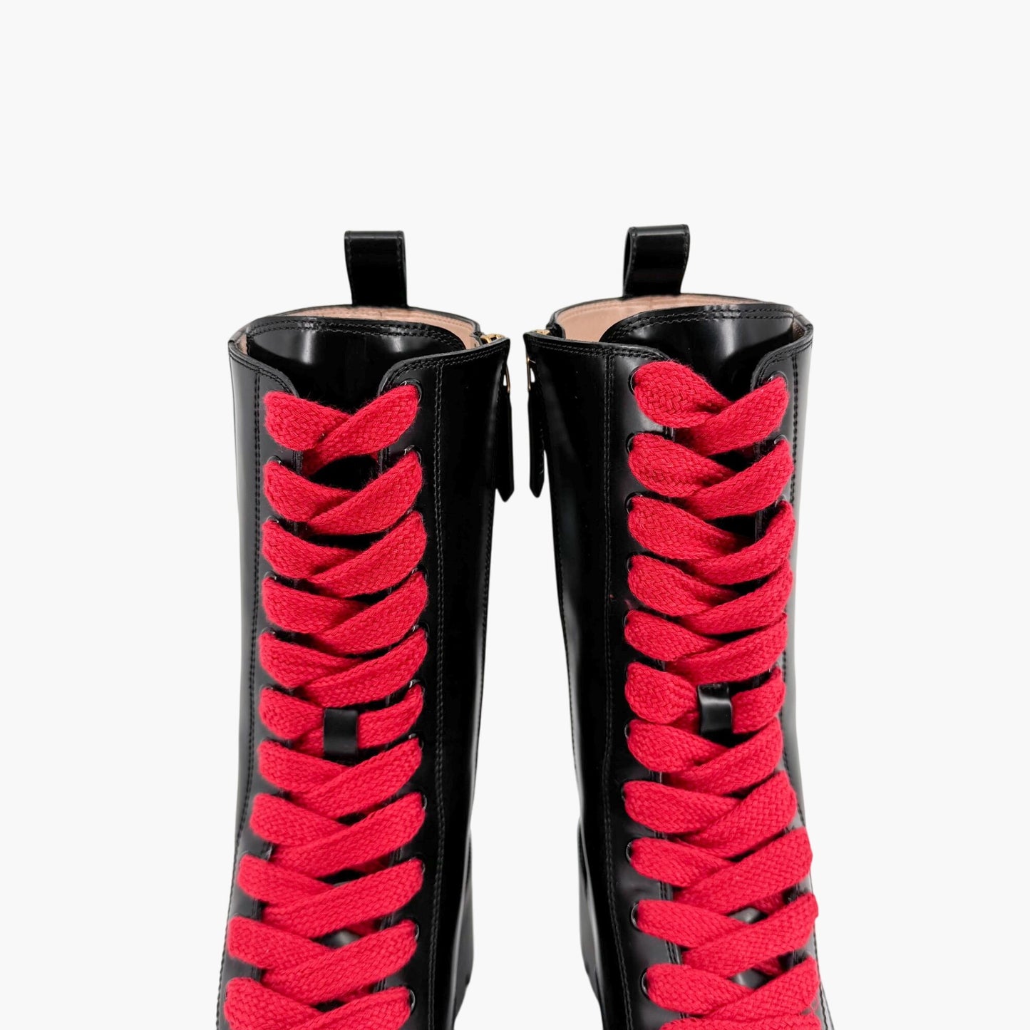 Gucci Magnum Web Stripe Lace Up Combat Boots in Black Leather Size 36.5