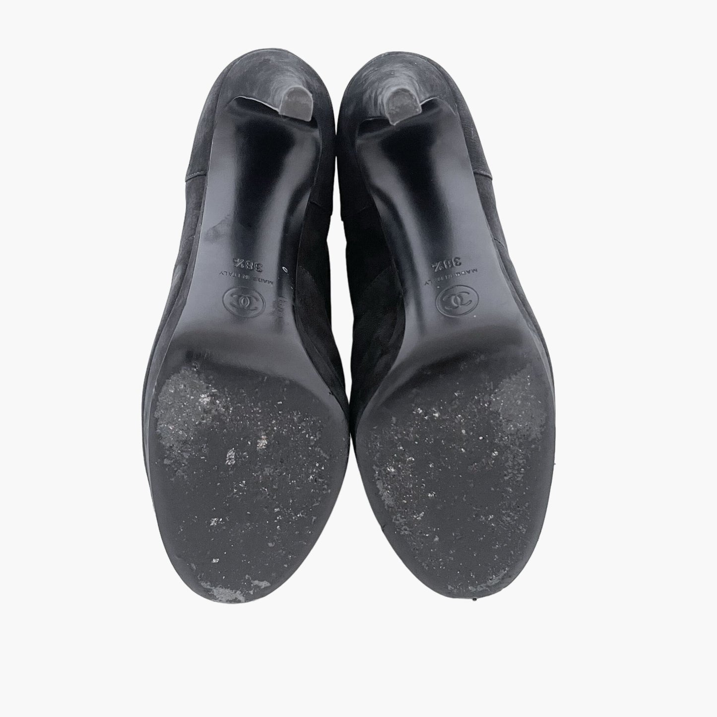 Chanel Lace-Up Ankle Booties in Black Suede Size 38.5
