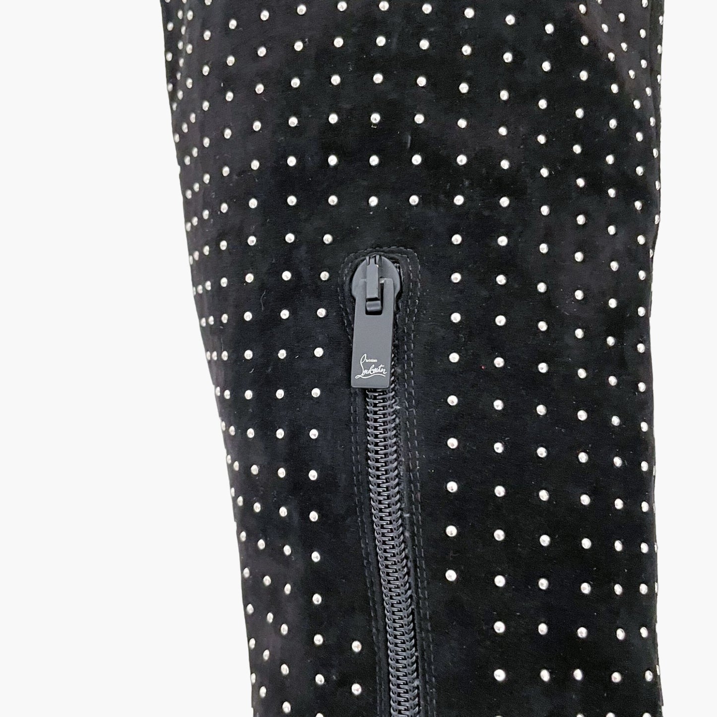Christian Louboutin Alta Botta Plume 100 in Black Veau Velours with Silver Studs Size 39