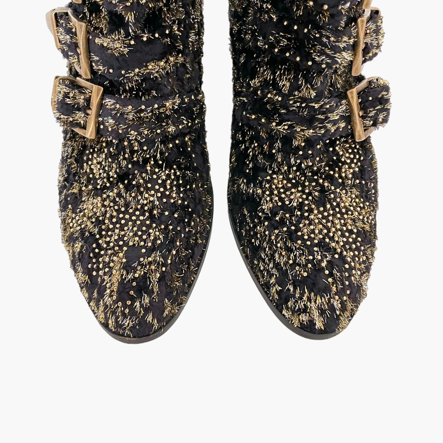 Chloé Susanna Short Boots in Black and Metallic Silver/Gold Velvet Size 37.5