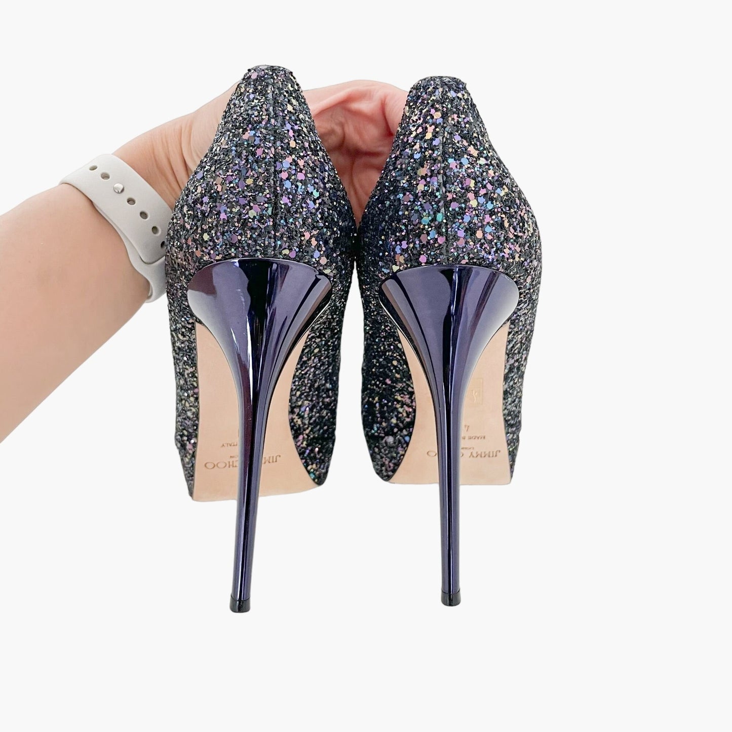 Jimmy Choo Cosmic Pumps in Petrol (Purple) Multi Glitter Size 41