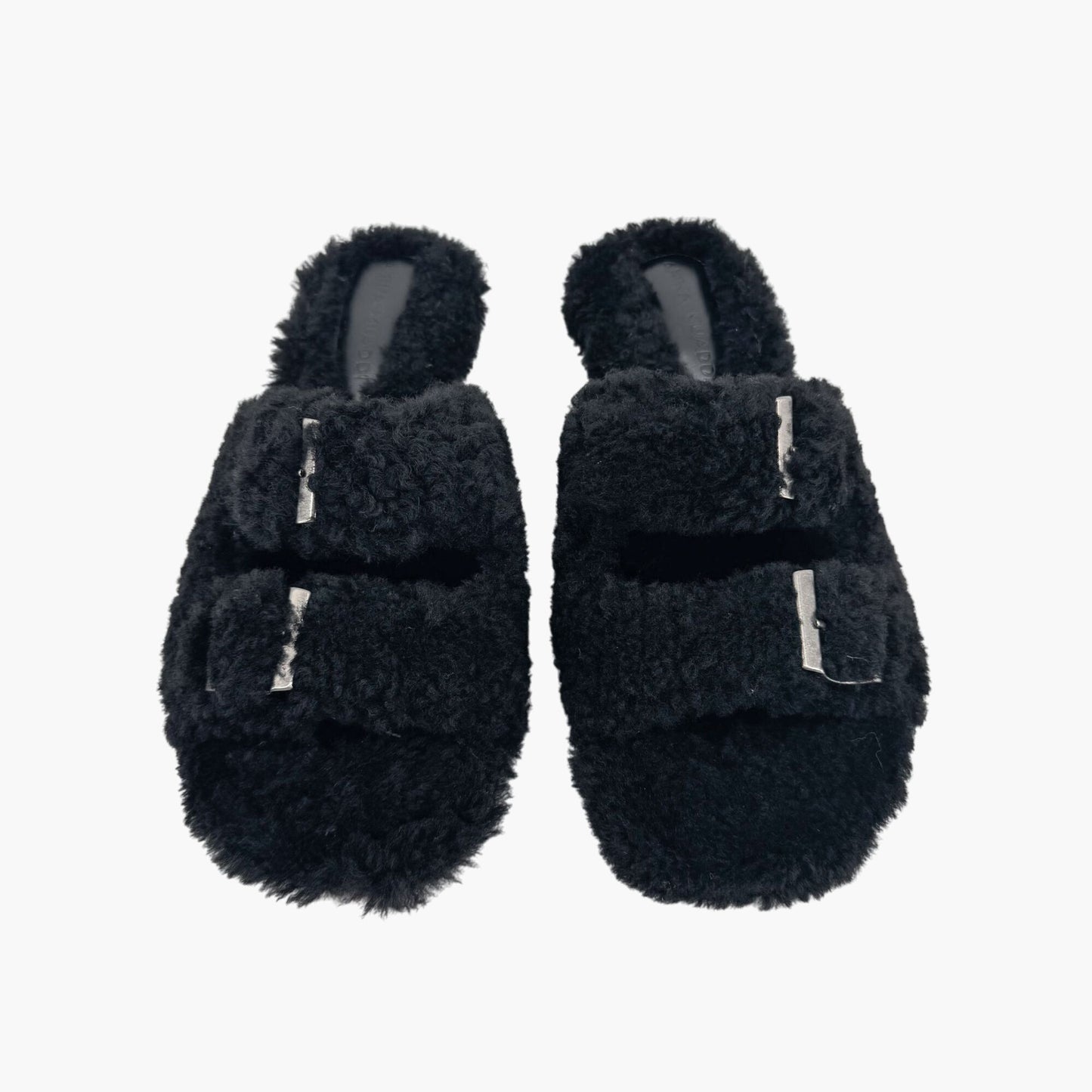 Amina Muaddi Millie Black Shearling Mule Slippers – Size 39.5