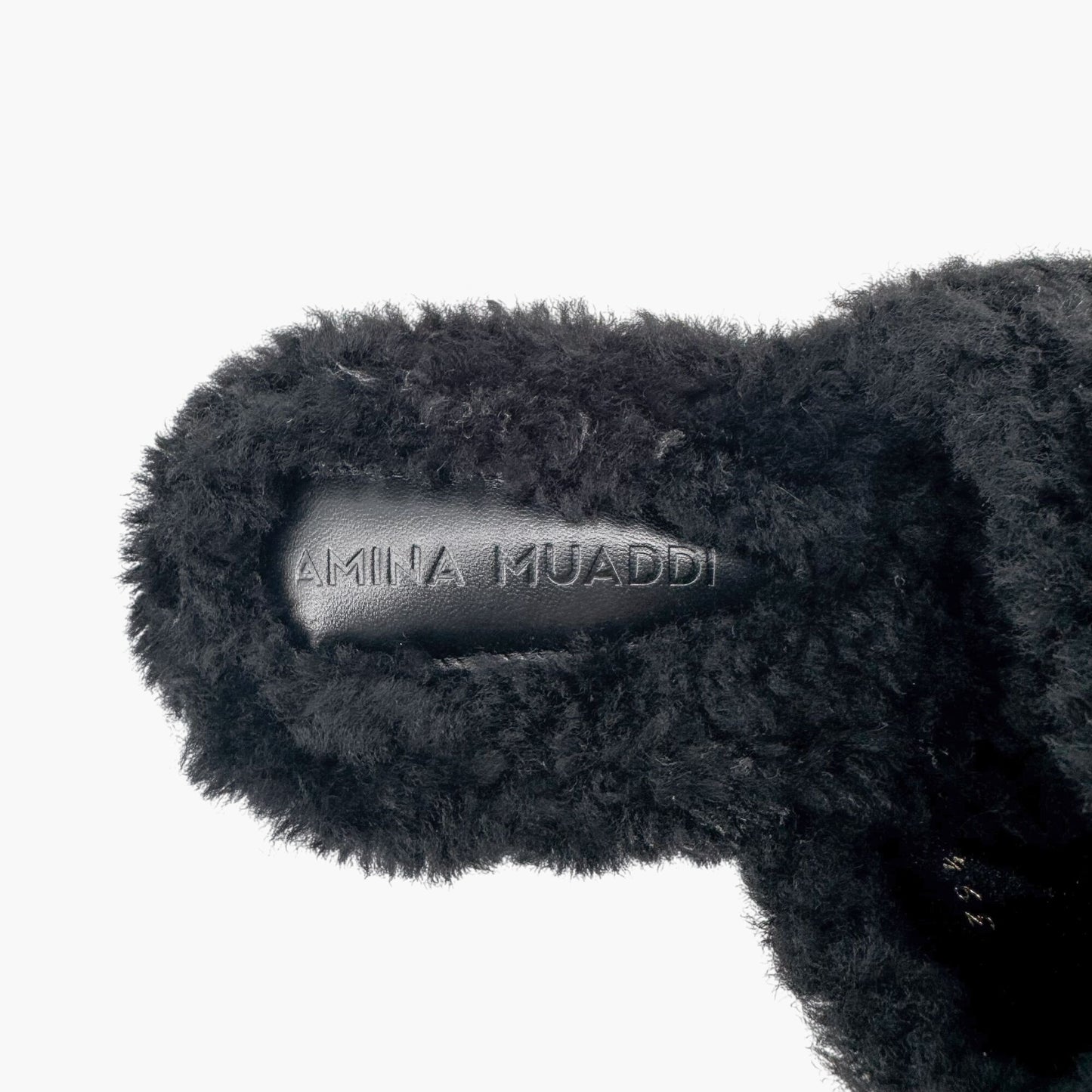 Amina Muaddi Millie Black Shearling Mule Slippers – Size 39.5