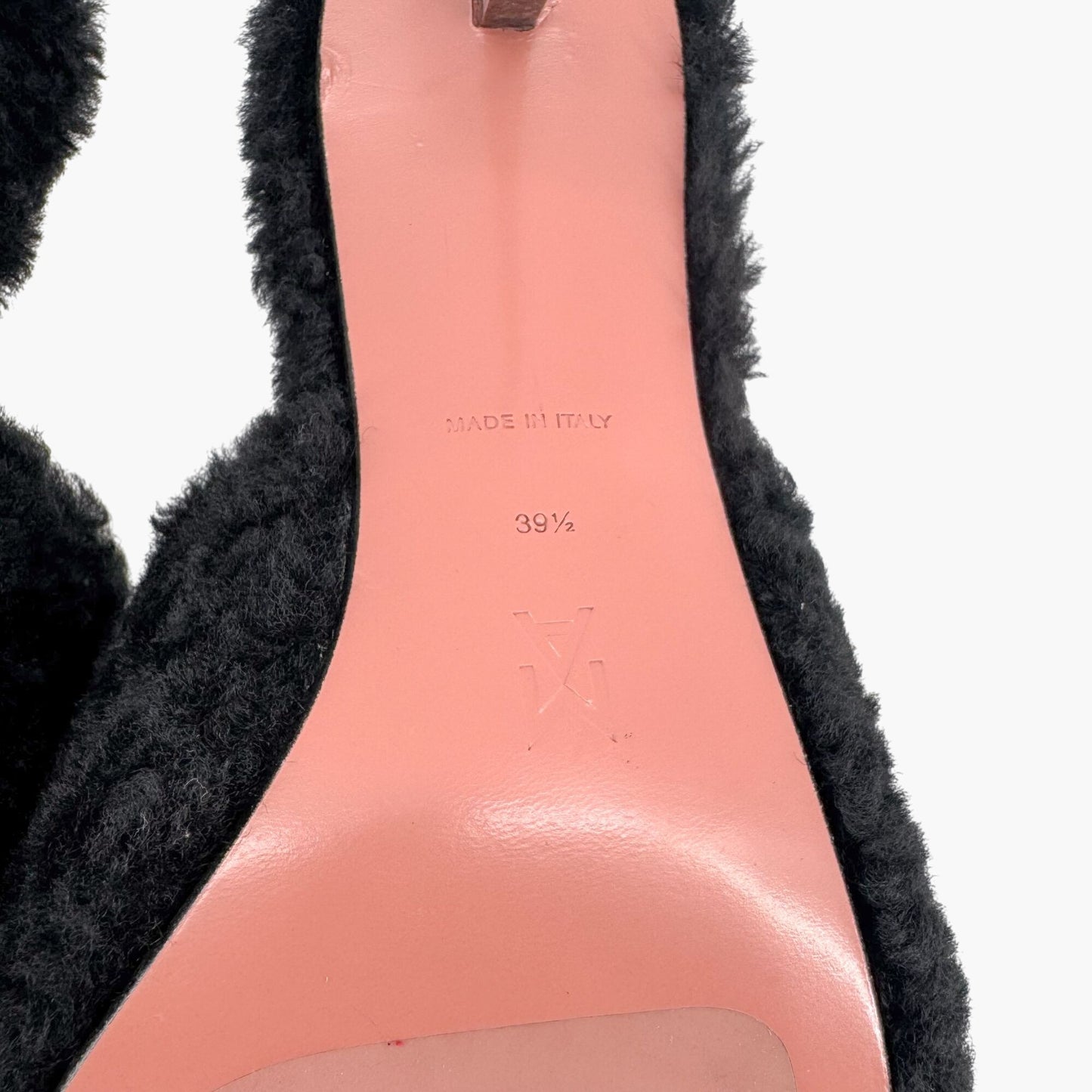 Amina Muaddi Millie Black Shearling Mule Slippers – Size 39.5