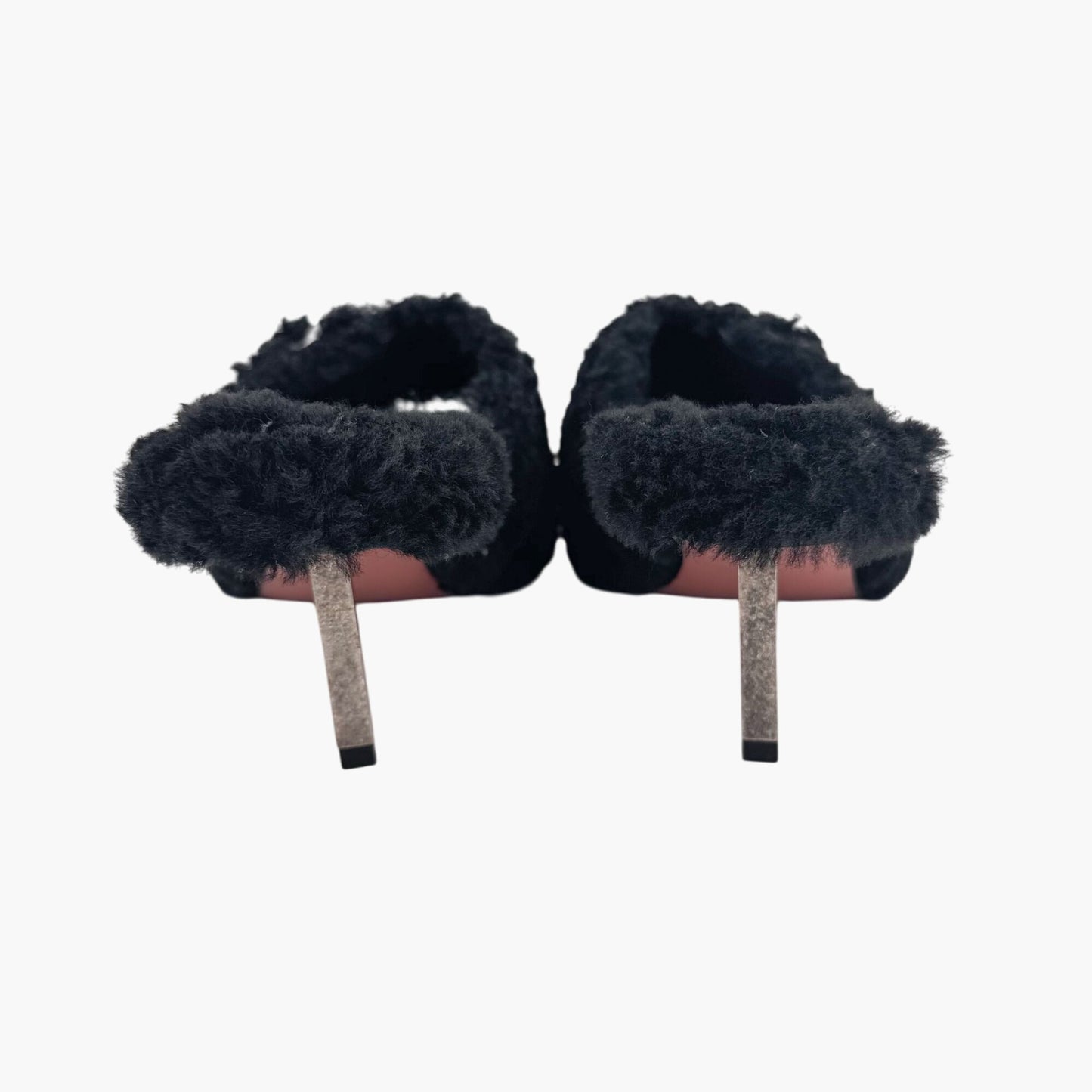 Amina Muaddi Millie Black Shearling Mule Slippers – Size 39.5