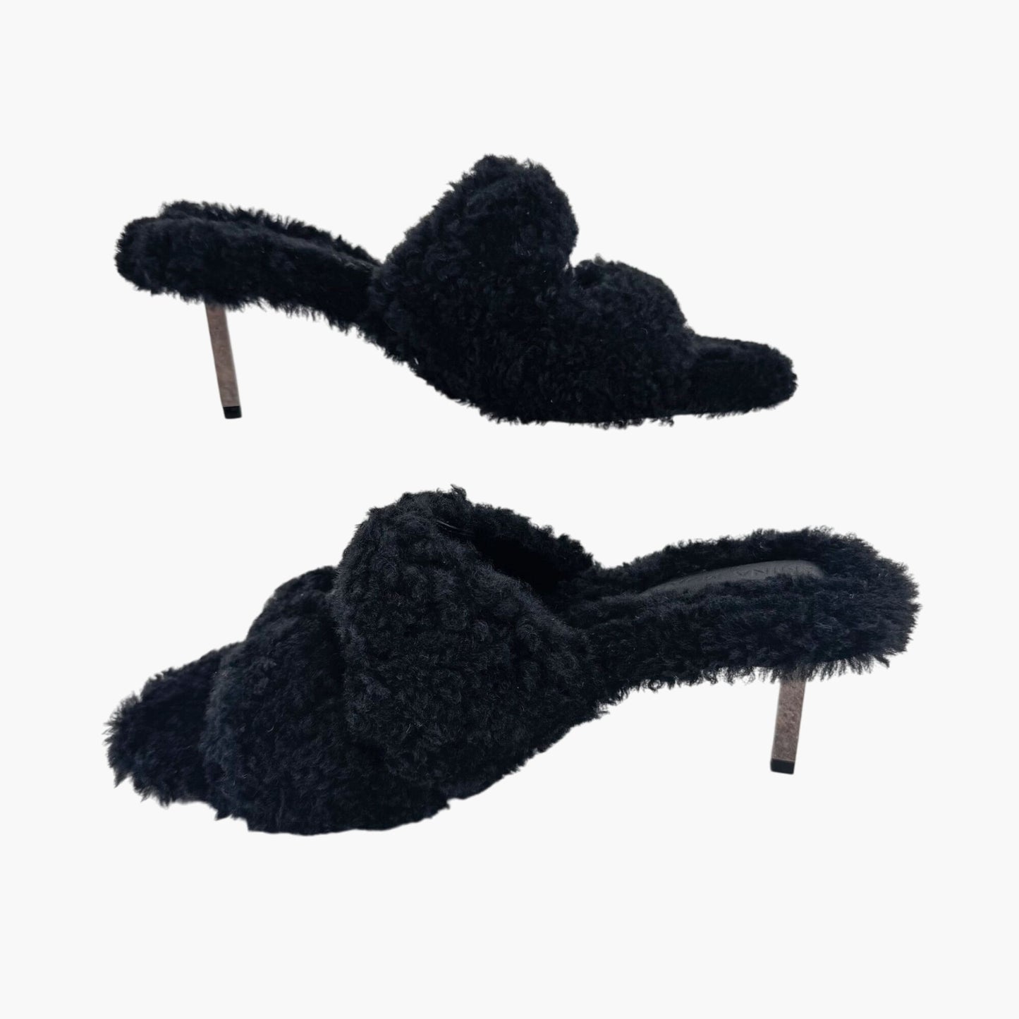 Amina Muaddi Millie Black Shearling Mule Slippers – Size 39.5