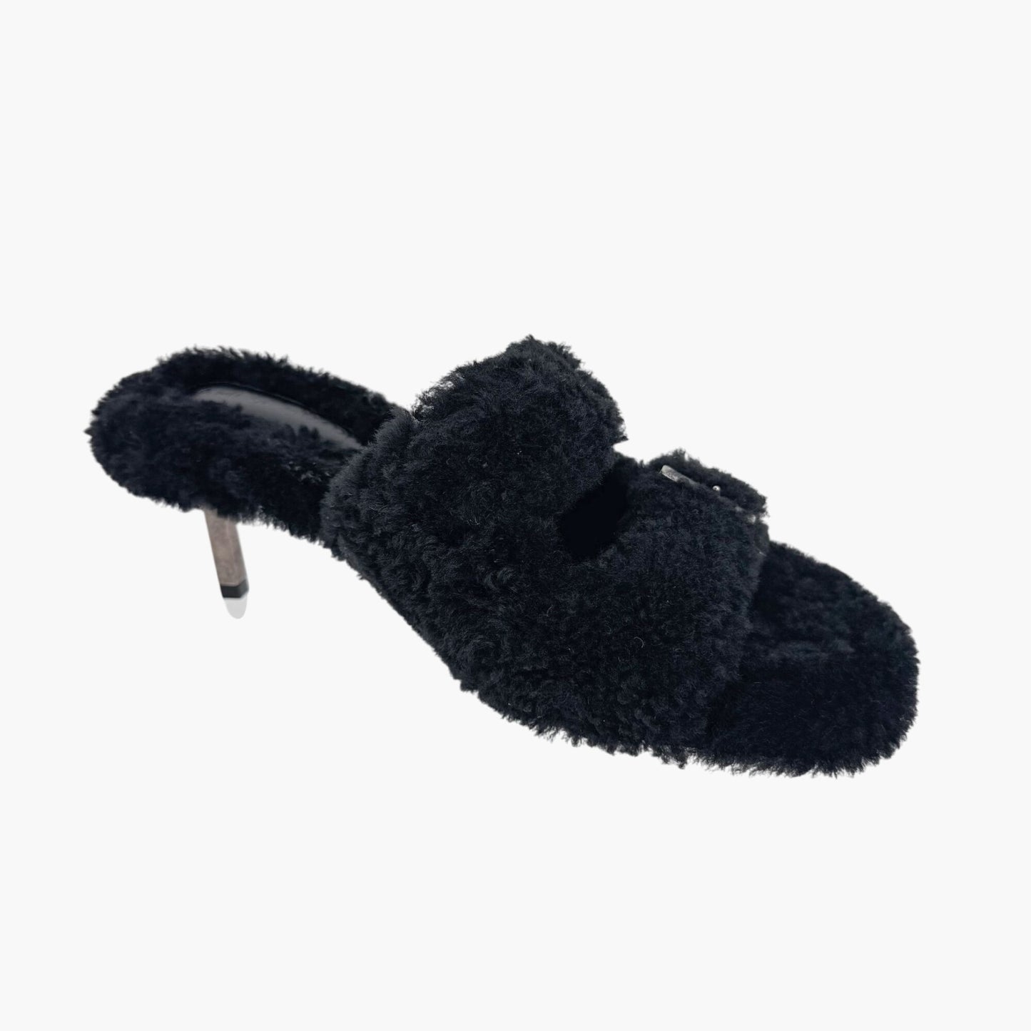 Amina Muaddi Millie Black Shearling Mule Slippers – Size 39.5