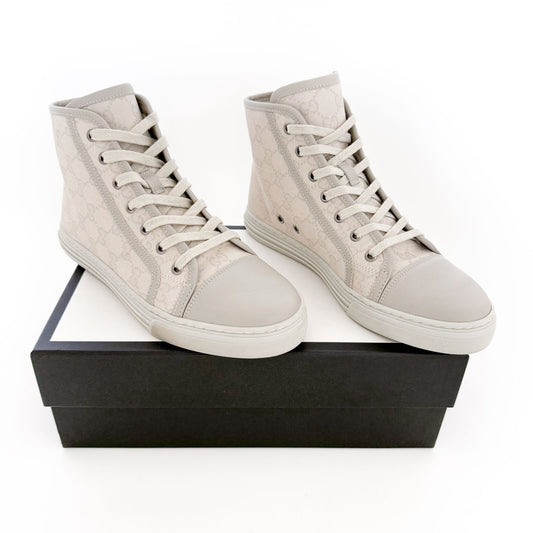 Gucci High Top Sneakers in White GG Canvas Size 38.5