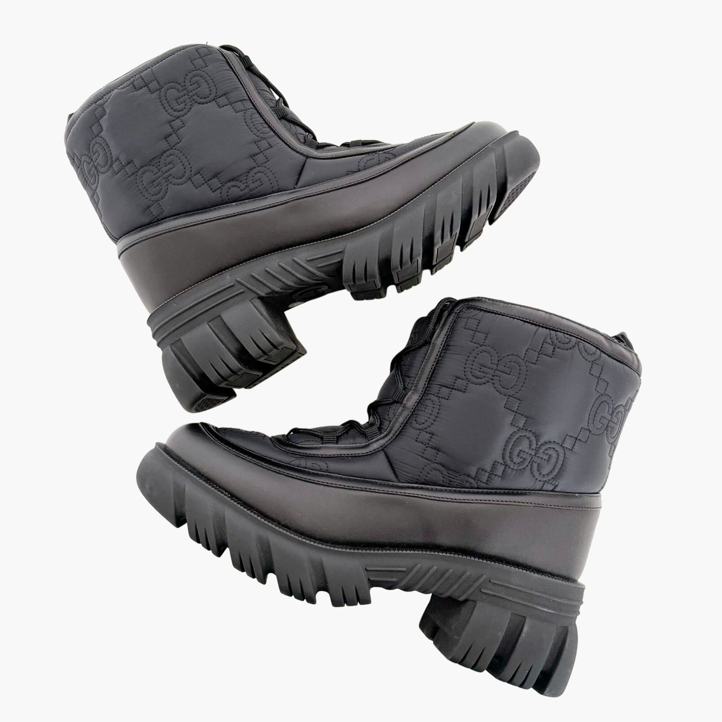 Gucci Romance GG Quilted Snow Boots in Black Nylon & Leather Size 42