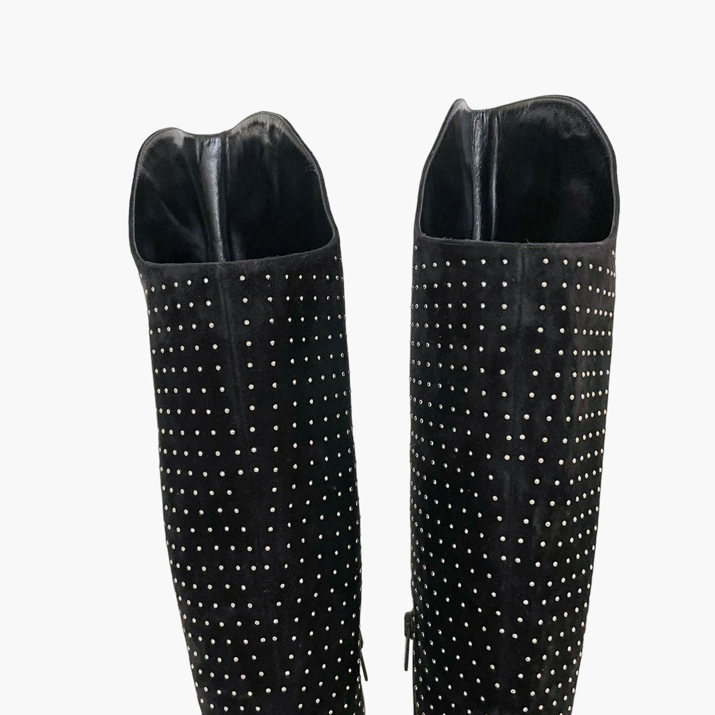 Christian Louboutin Alta Botta Plume 100 in Black Veau Velours with Silver Studs Size 39