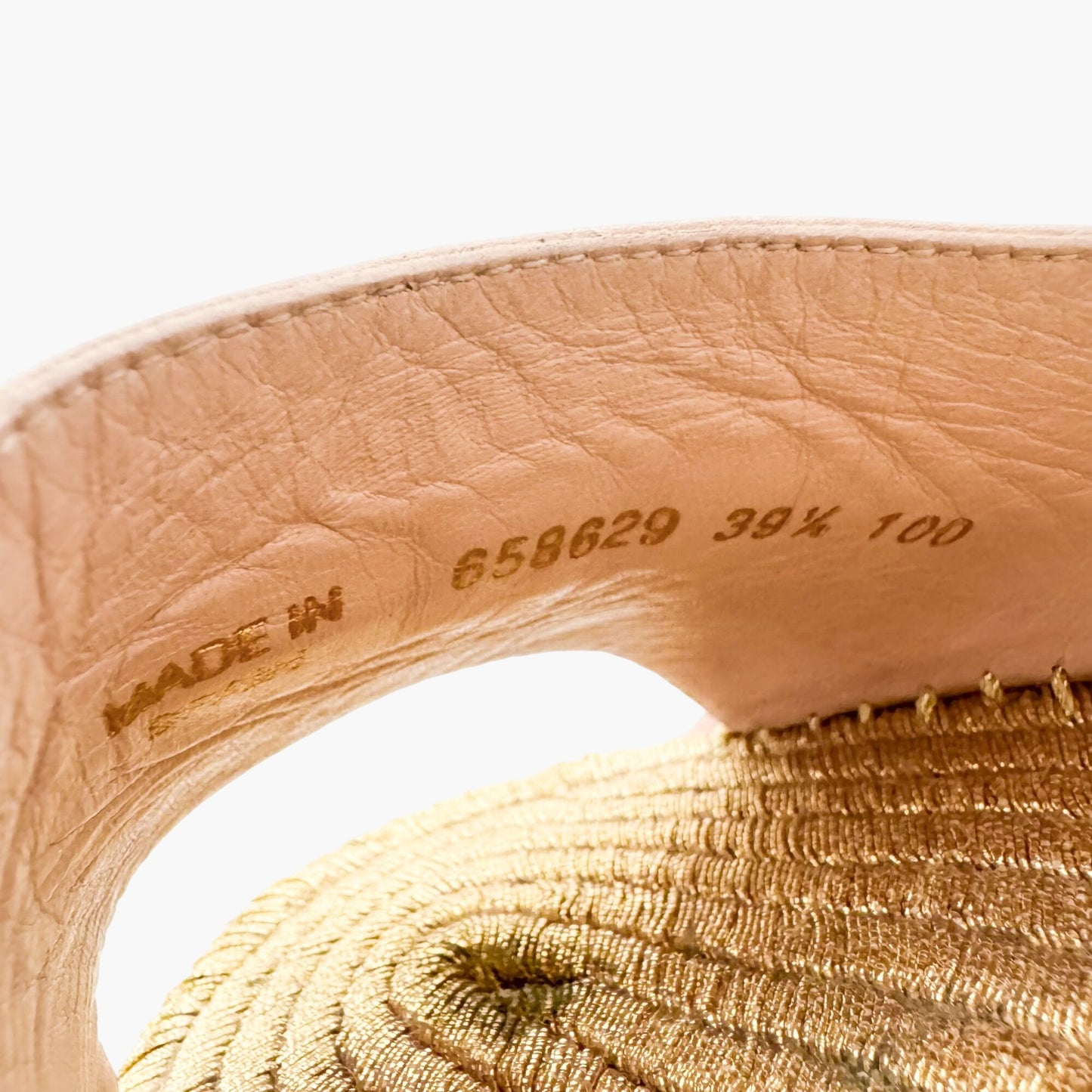 Gucci Flor GG Espadrille Wedge Sandals in Pink & Gold Leather Size 39.5