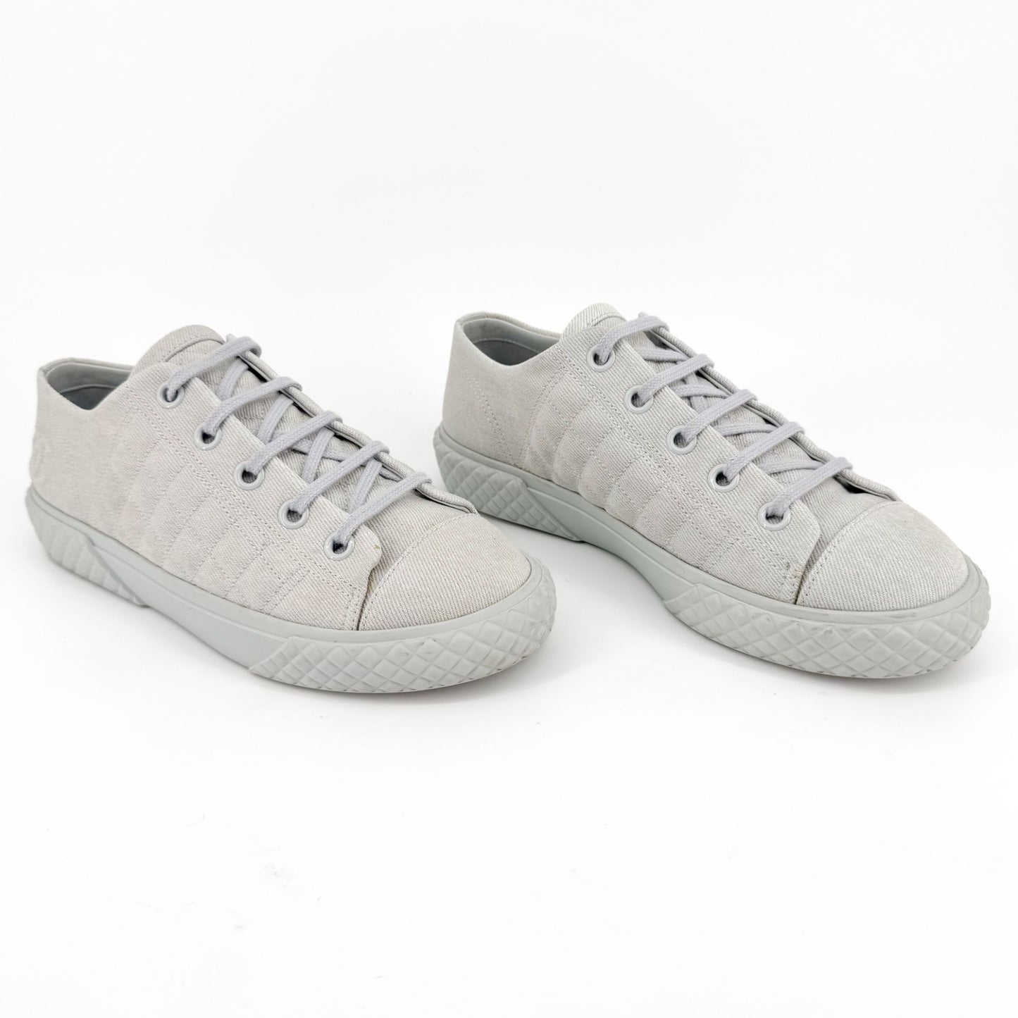 Chanel Quilted Low Top Sneakers in Light Blue/Gray Denim Size 39