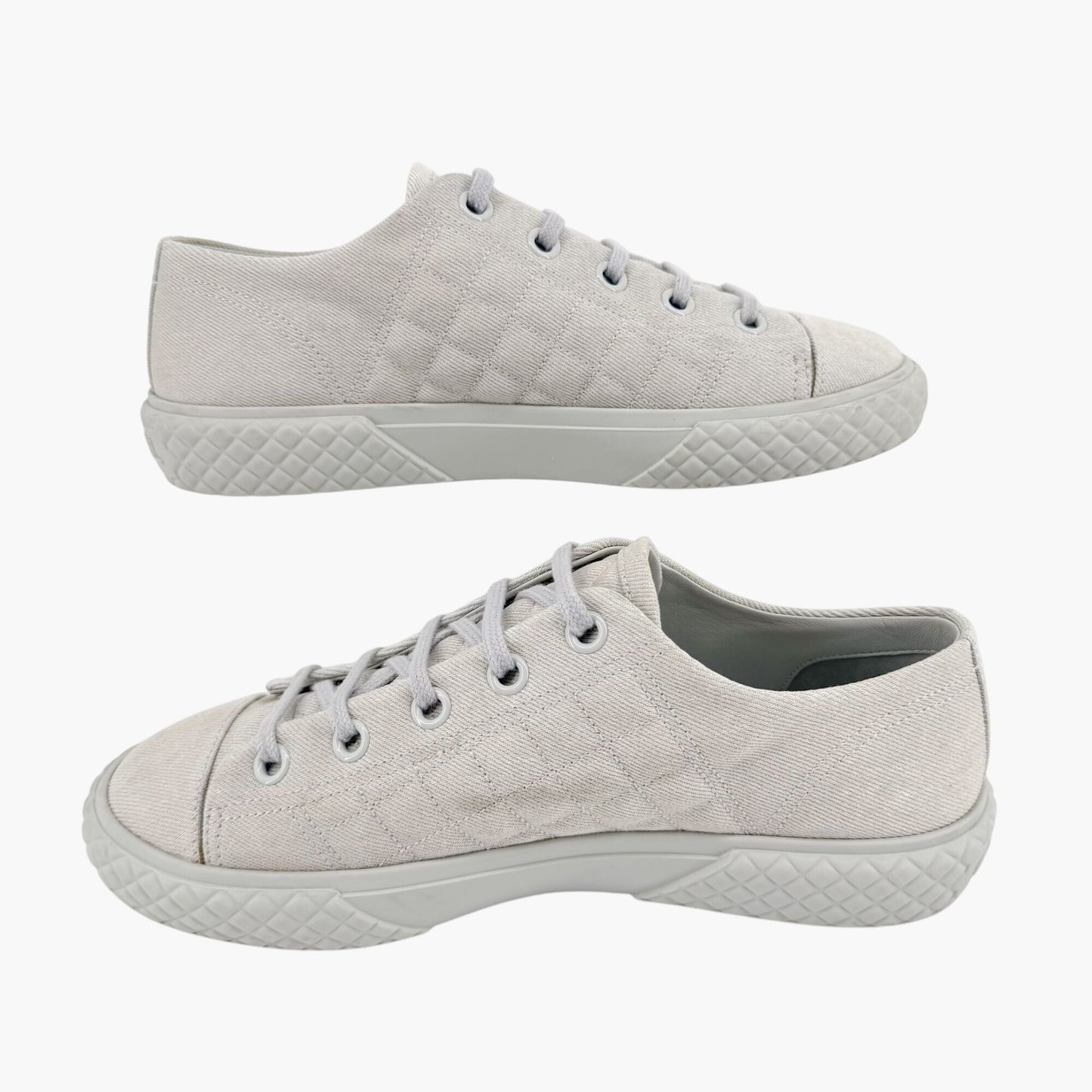 Chanel Quilted Low Top Sneakers in Light Blue/Gray Denim Size 39