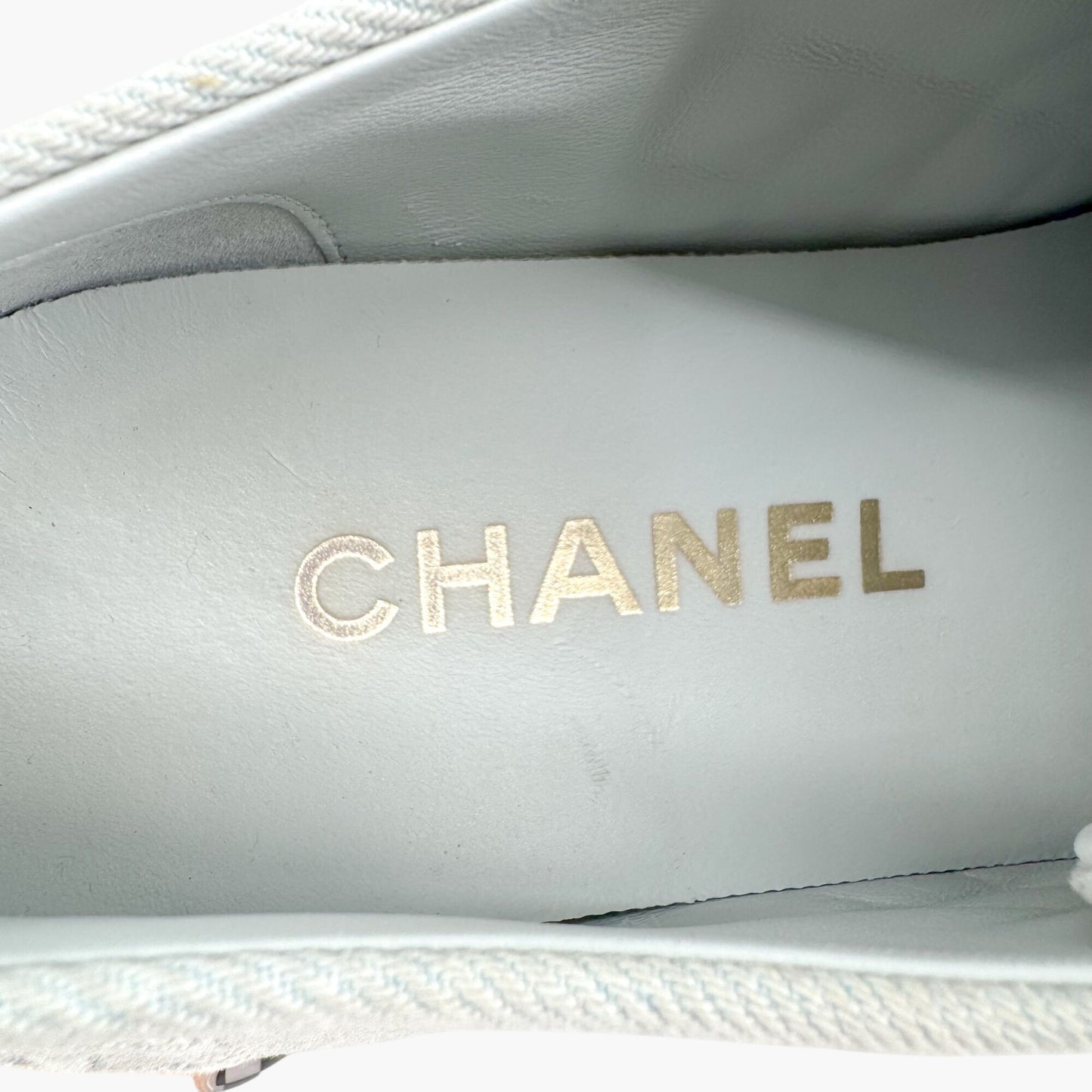 Chanel Quilted Low Top Sneakers in Light Blue/Gray Denim Size 39