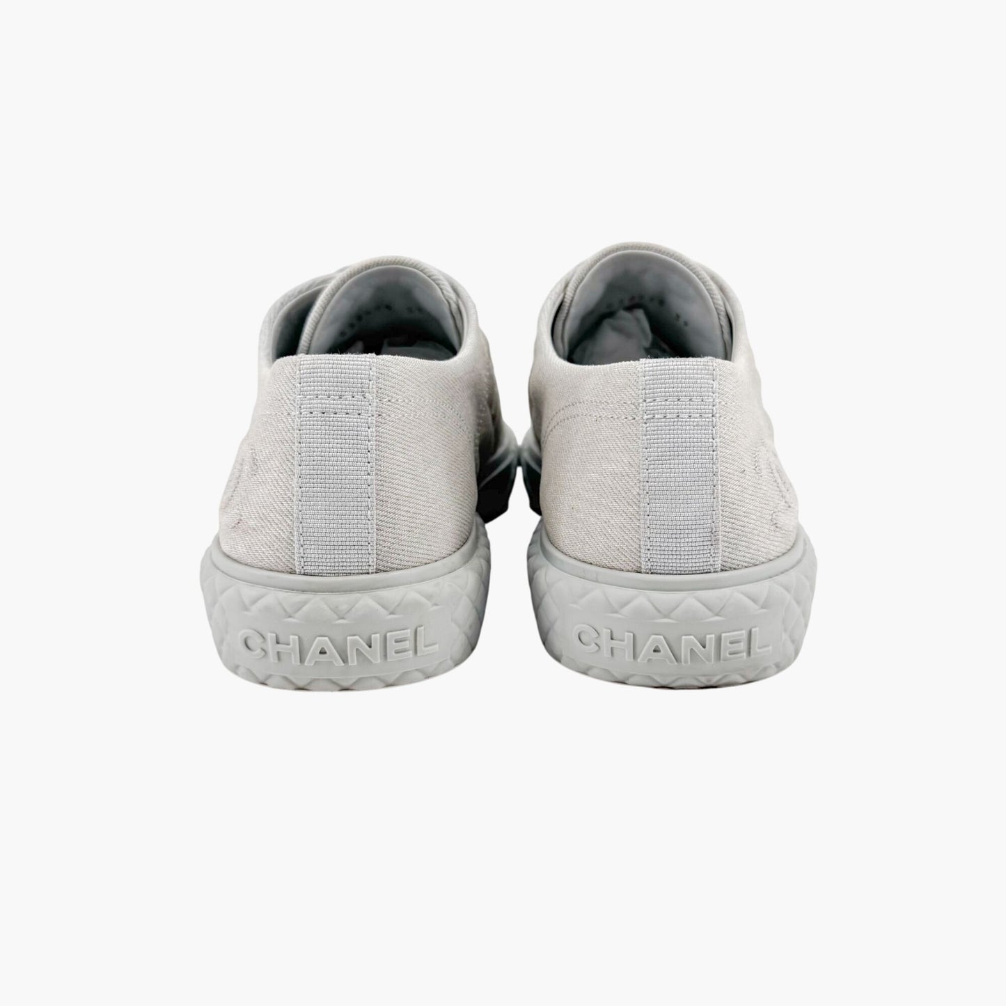 Chanel Quilted Low Top Sneakers in Light Blue/Gray Denim Size 39