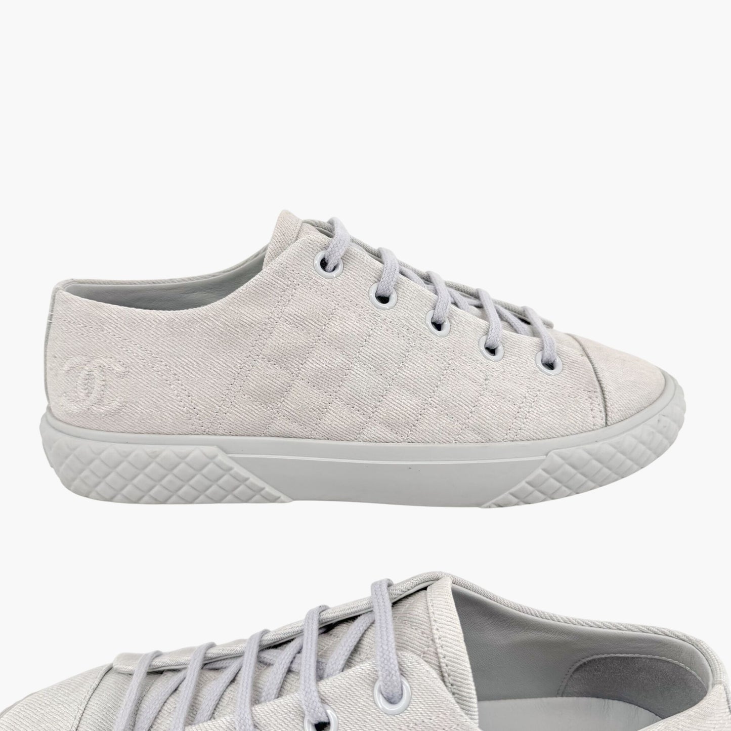 Chanel Quilted Low Top Sneakers in Light Blue/Gray Denim Size 39