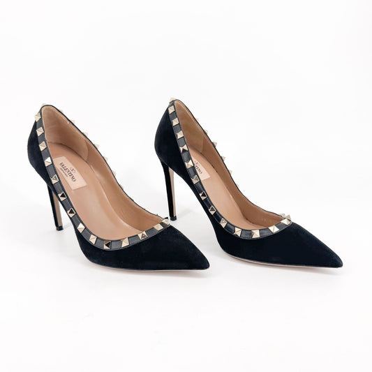Valentino Garavani Rockstud Black Suede Pumps – Size 37.5