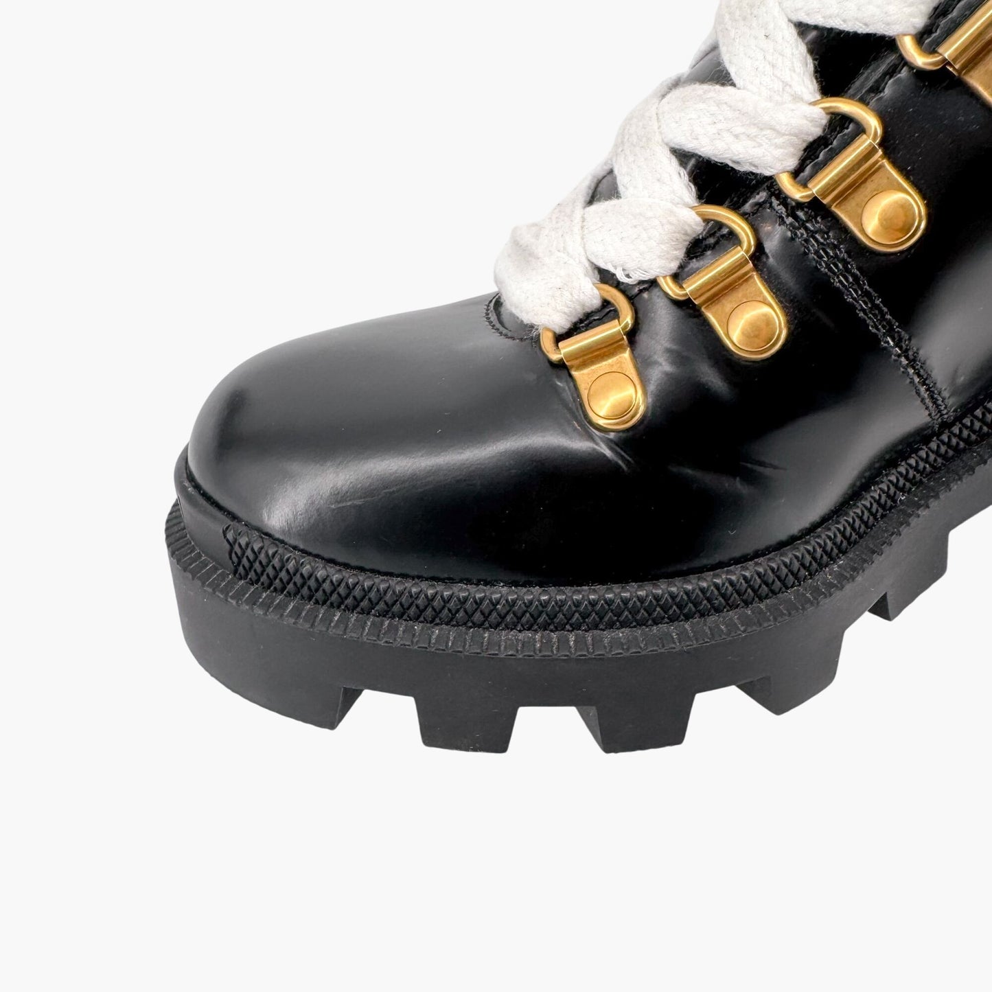 Gucci Sylvie Trip Combat Boots Black Leather Web Strap – Size 36.5