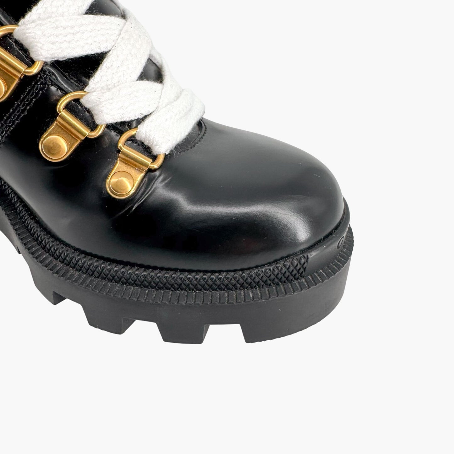 Gucci Sylvie Trip Combat Boots Black Leather Web Strap – Size 36.5