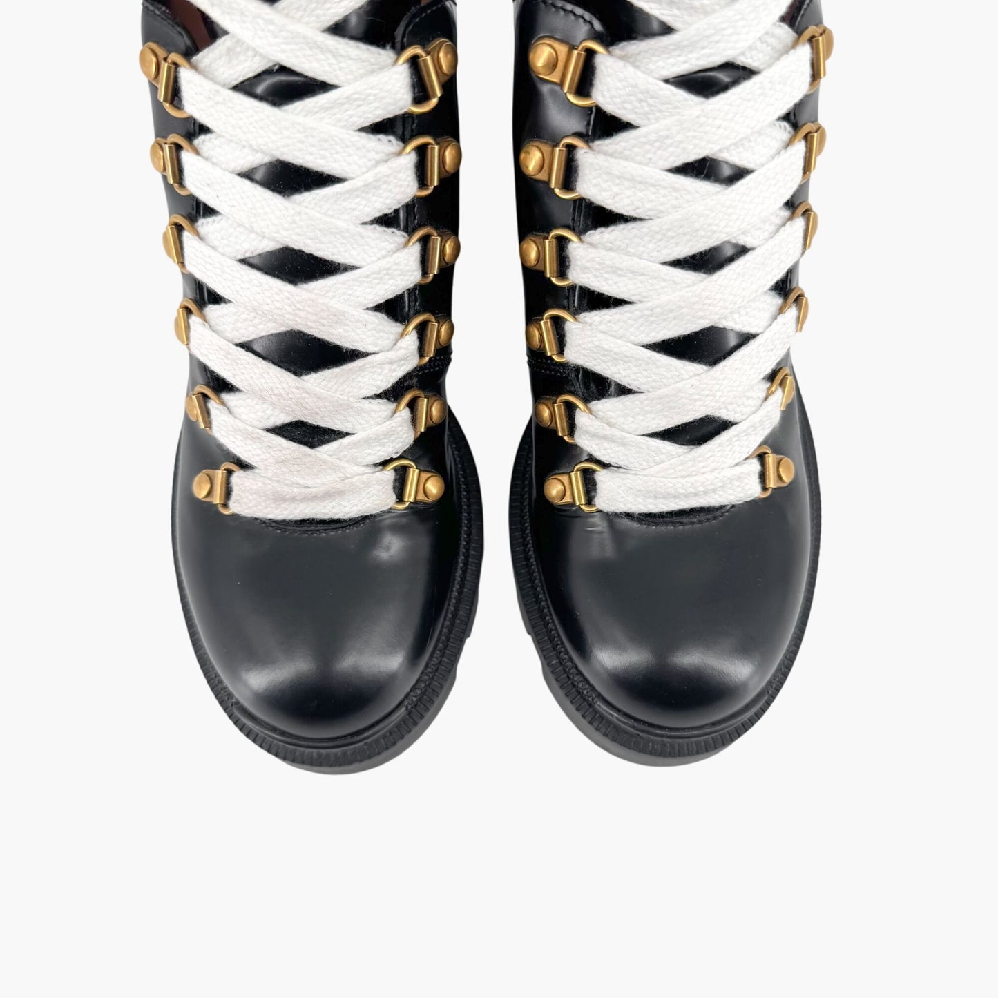 Gucci Sylvie Trip Combat Boots Black Leather Web Strap – Size 36.5